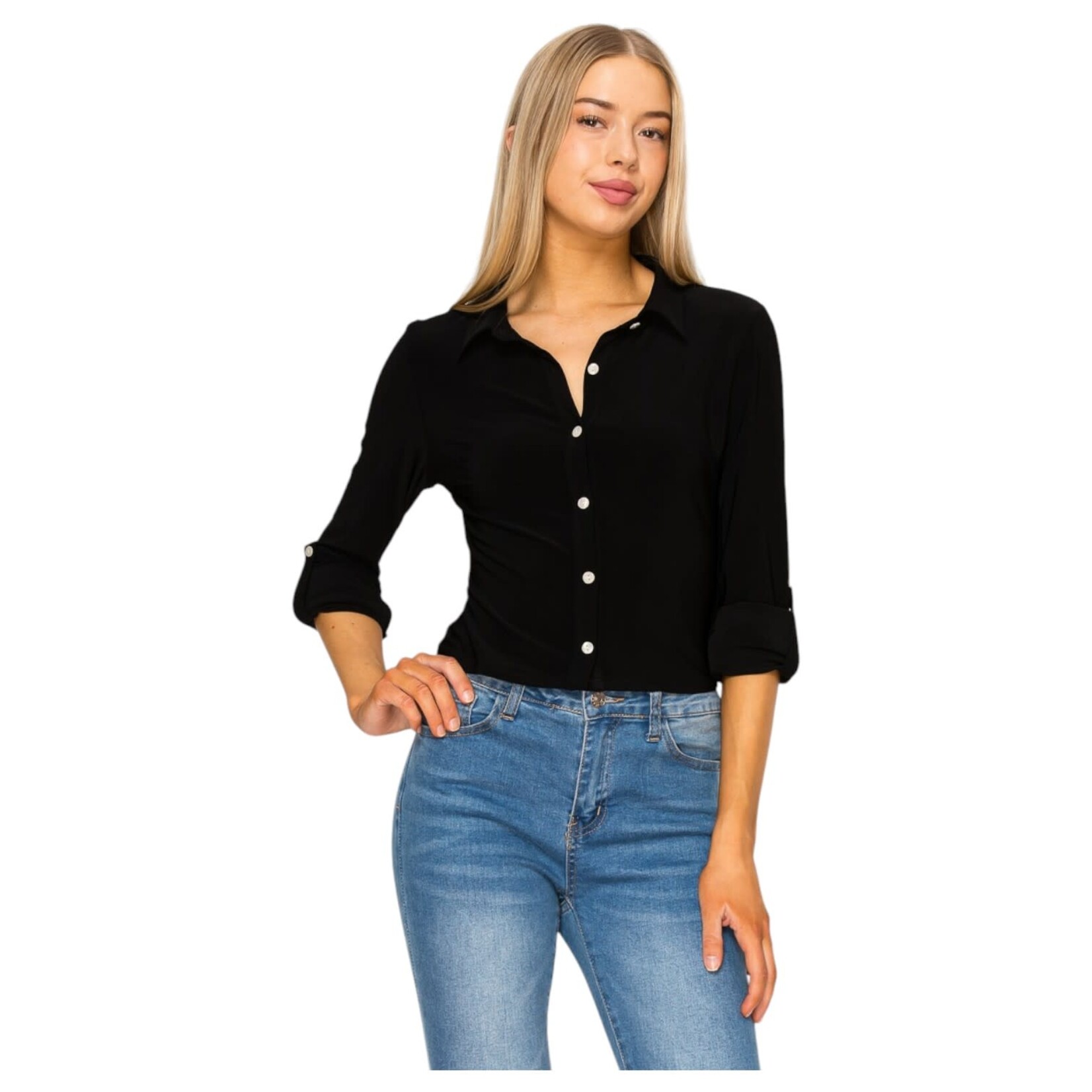 DNA DNA BUTTON UP ROLL TAB LONG SLEEVE TOP 5439B-24050