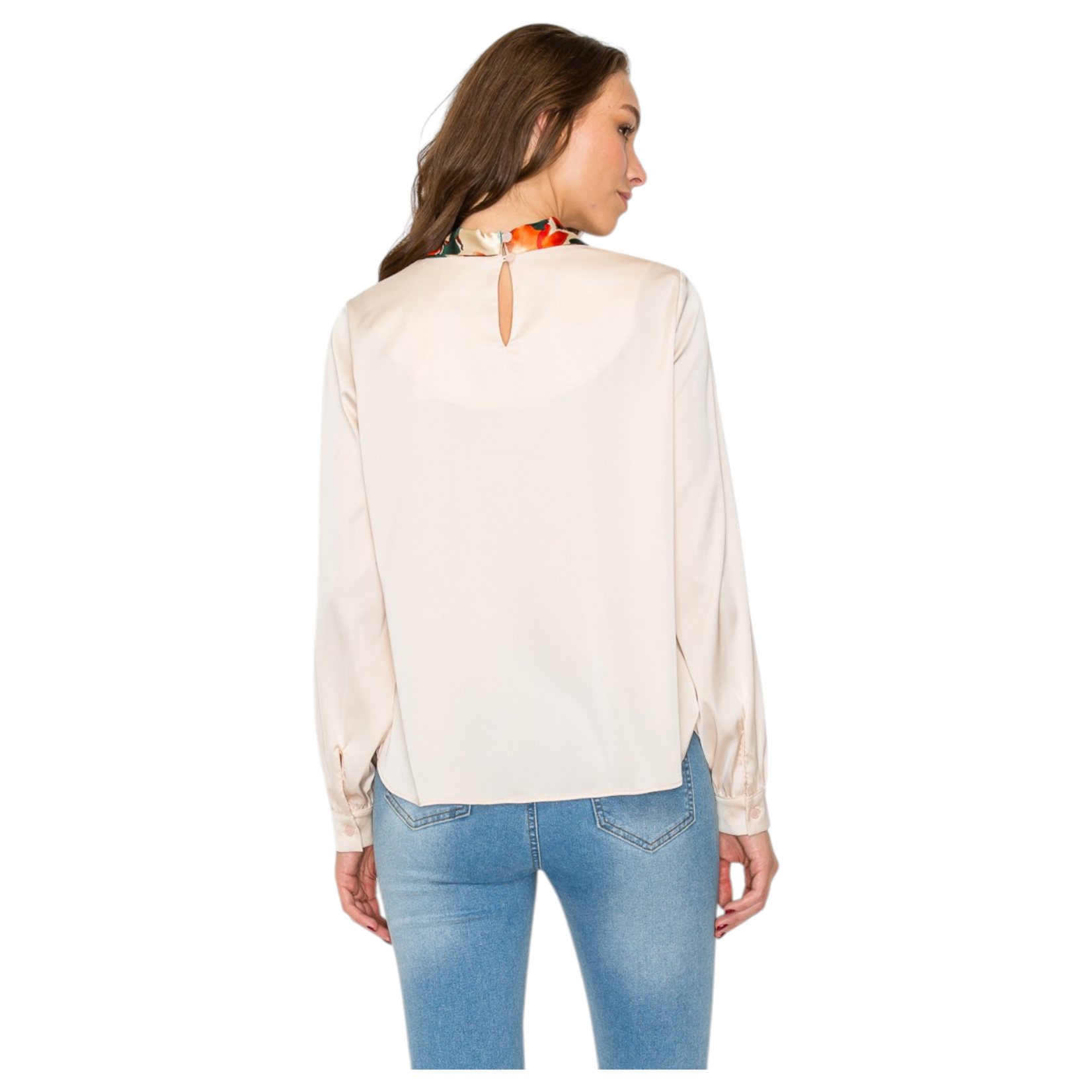 DNA DNA SATIN LONG SLEEVE CONTRAST SCARF TOP 4441T-24066