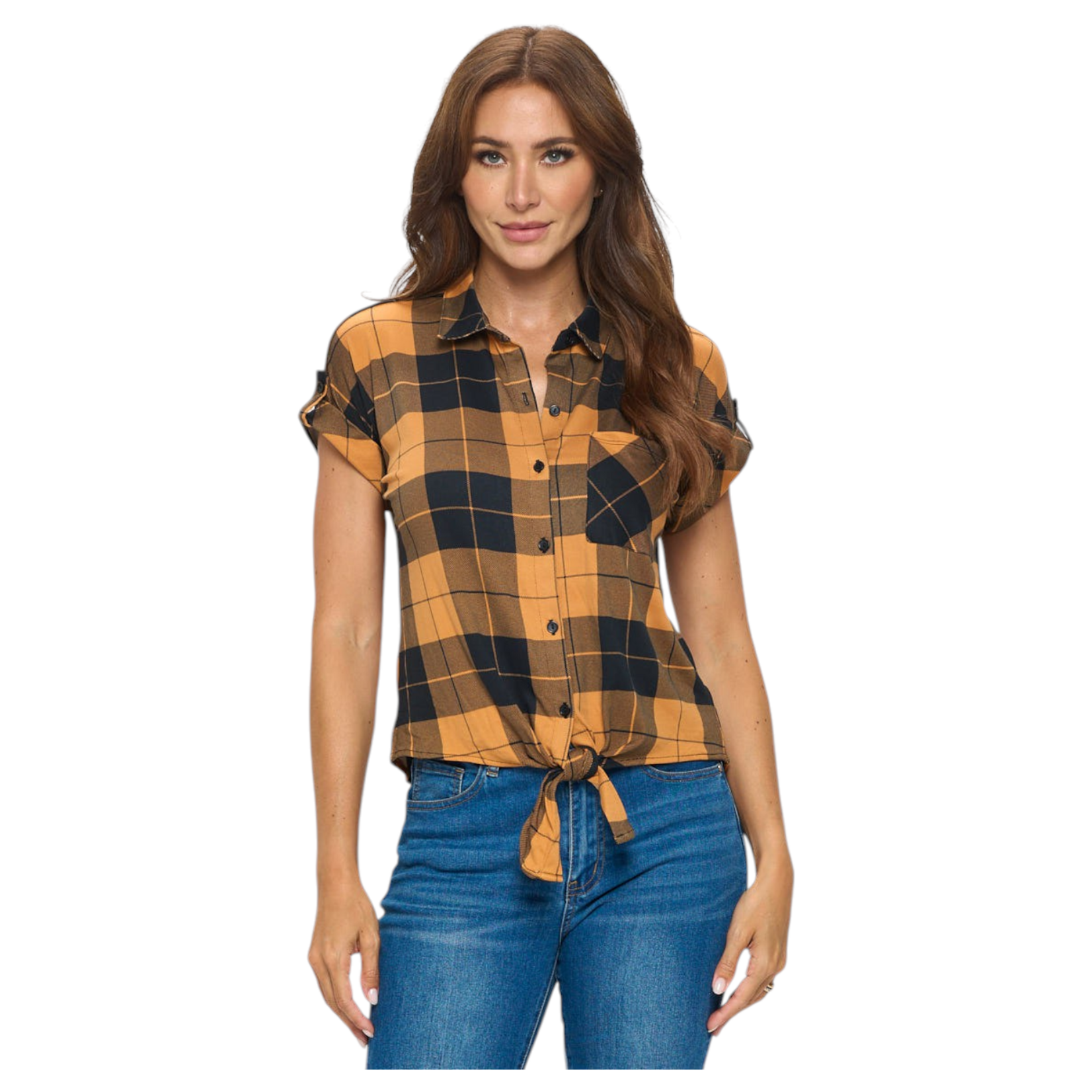 DNA DNA PLAID SHORT SLEEVE BUTTON DOWN TOP 6390B-21047