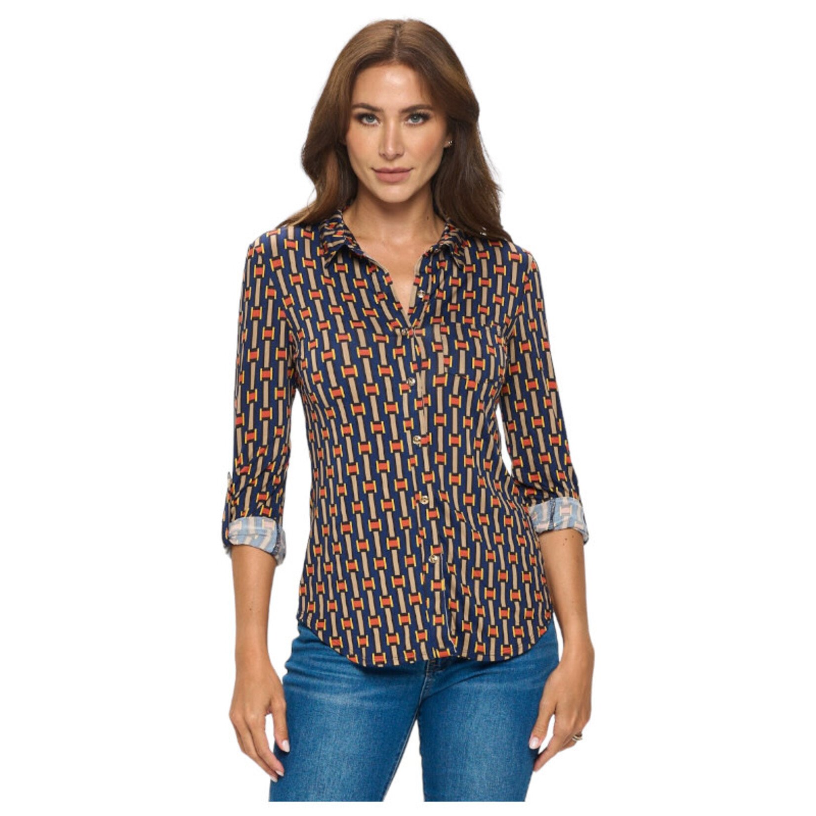 DNA DNA 3/4 SLEEVE BUTTON DOWN TOP 2414B-19082