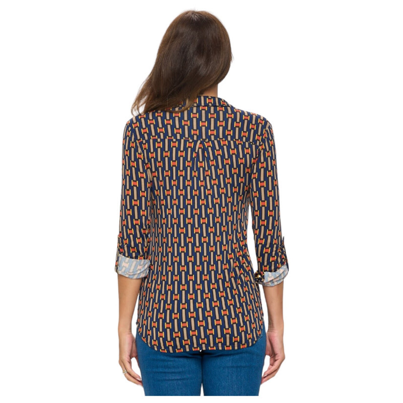 DNA DNA 3/4 SLEEVE BUTTON DOWN TOP 2414B-19082