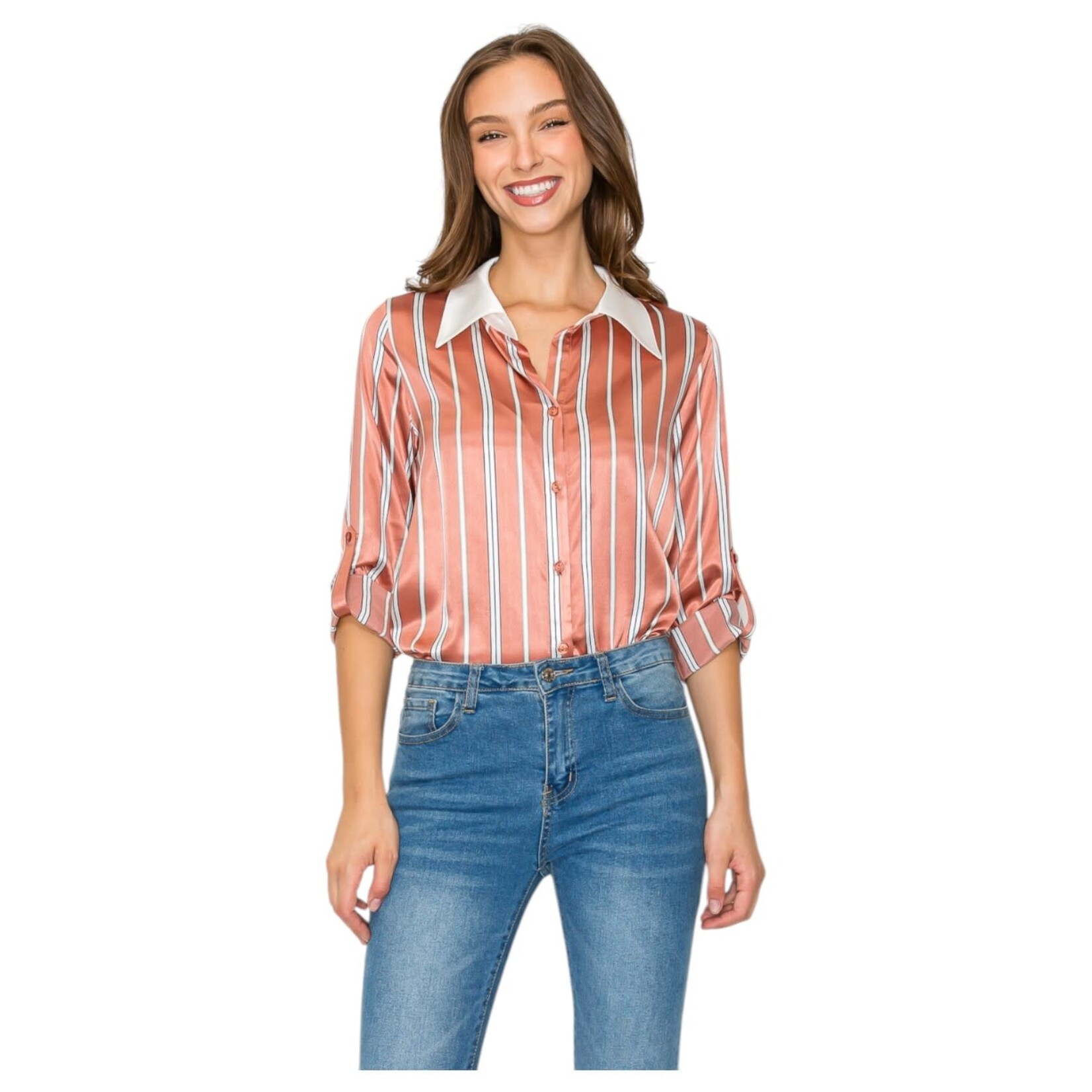 DNA DNA SATIN ROLL TAB LONG SLEEVE SHIRT 4436B-24065