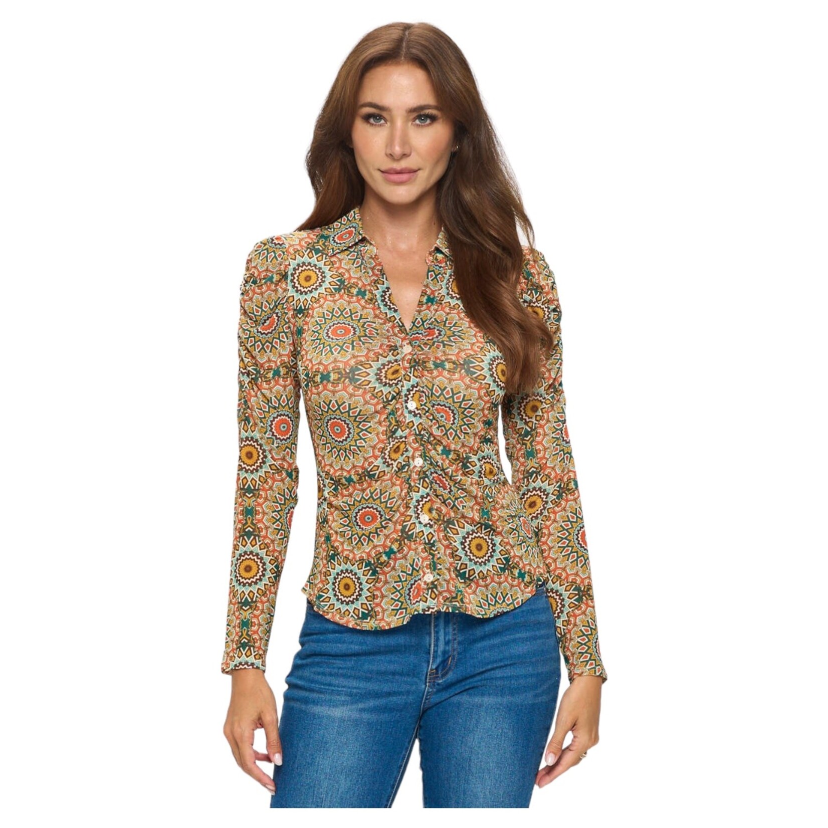 DNA DNA MESH BUTTON UP TOP 2410B-22108
