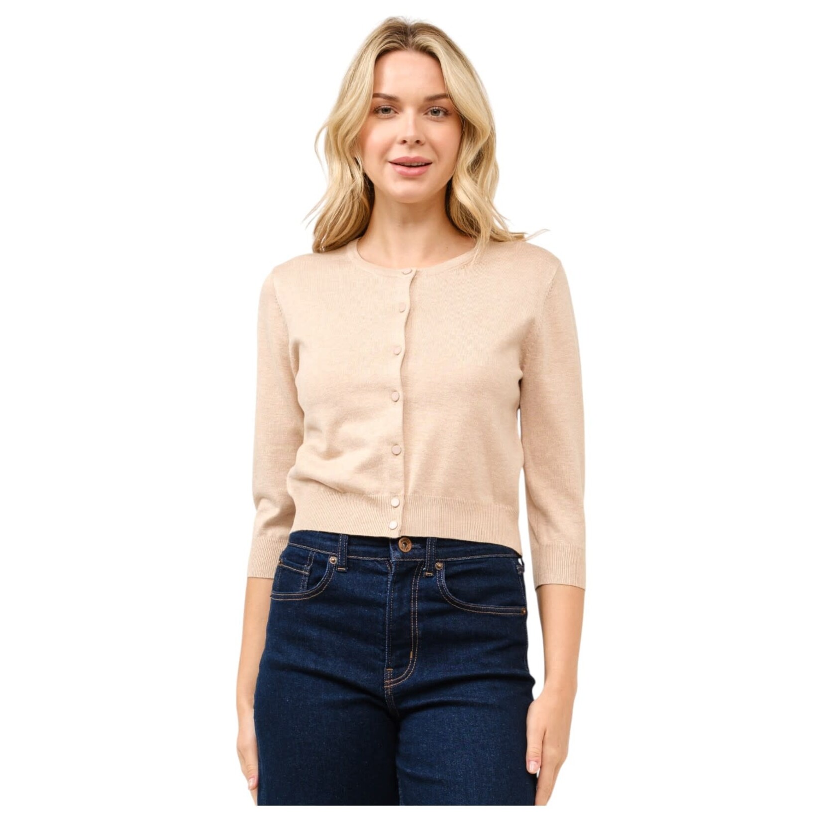 CIELO CIELO ROUND NECK BUTTON UP 3/4 SLEEVE CARDIGAN SW249