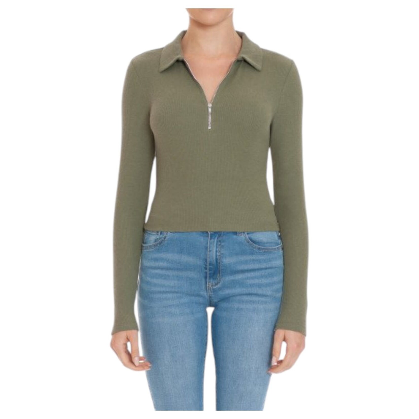 AMBIANCE APPAREL AMBIANCE ZIPPER LONG SLEEVE TOP 75430