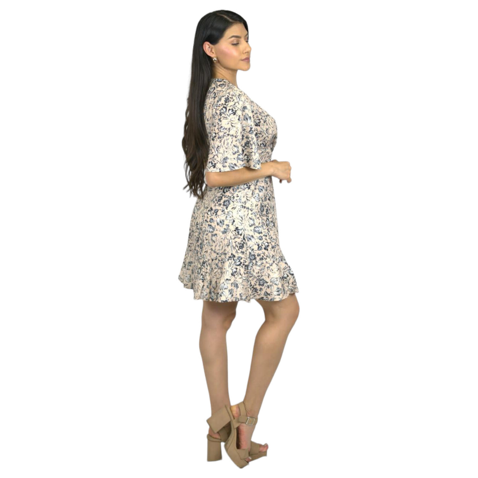 MISS KELLY MISS KELLY FLORAL 3/4 BELL SLEEVE MIDI DRESS SD3146