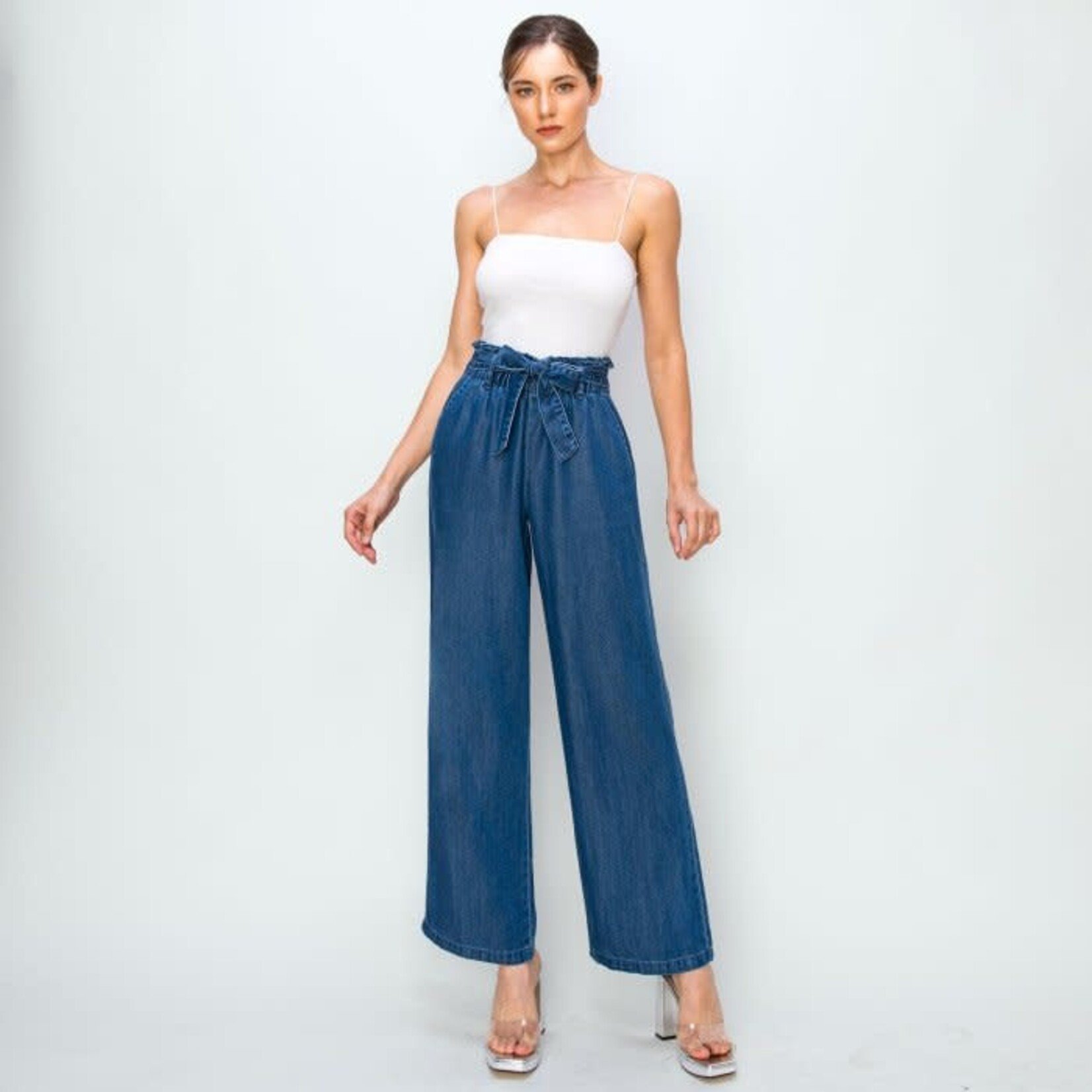 WAX JEANS WAX ELASTIC BAND W/BELT LOOSE JEAN 90342