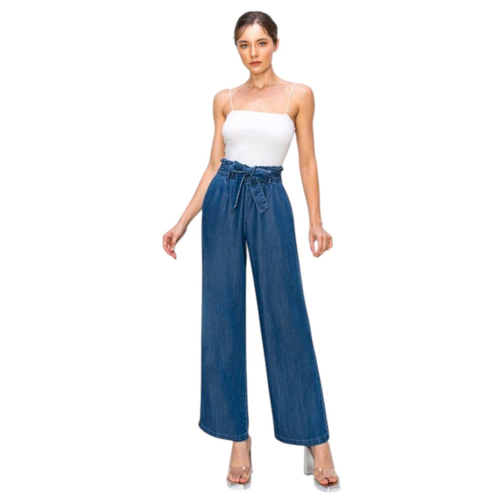 WAX JEANS WAX ELASTIC BAND W/BELT LOOSE JEAN 90342