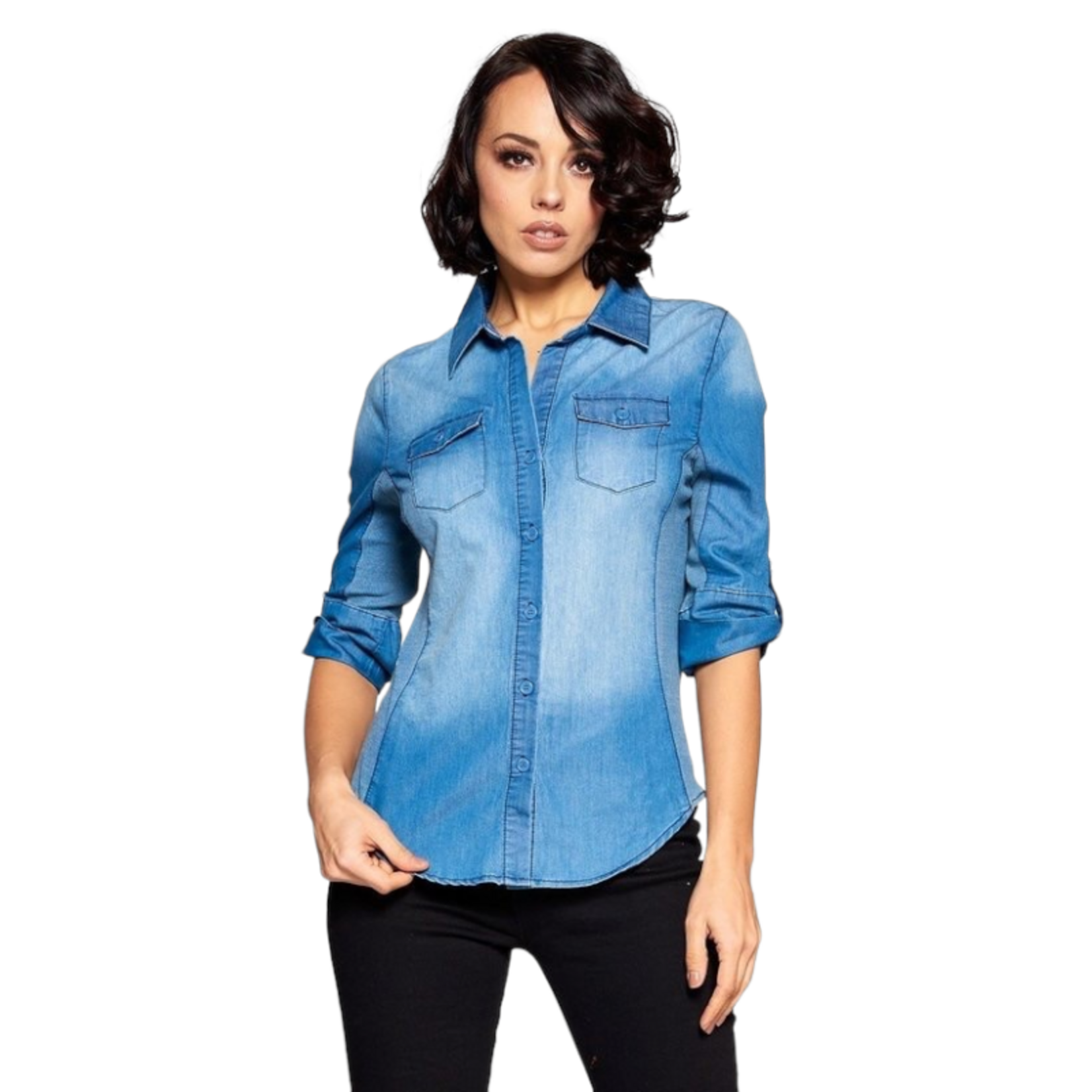 CHOCOLATE CHOCOLATE 3/4 SLEEVE BUTTON DOWN SHIRT MT1903