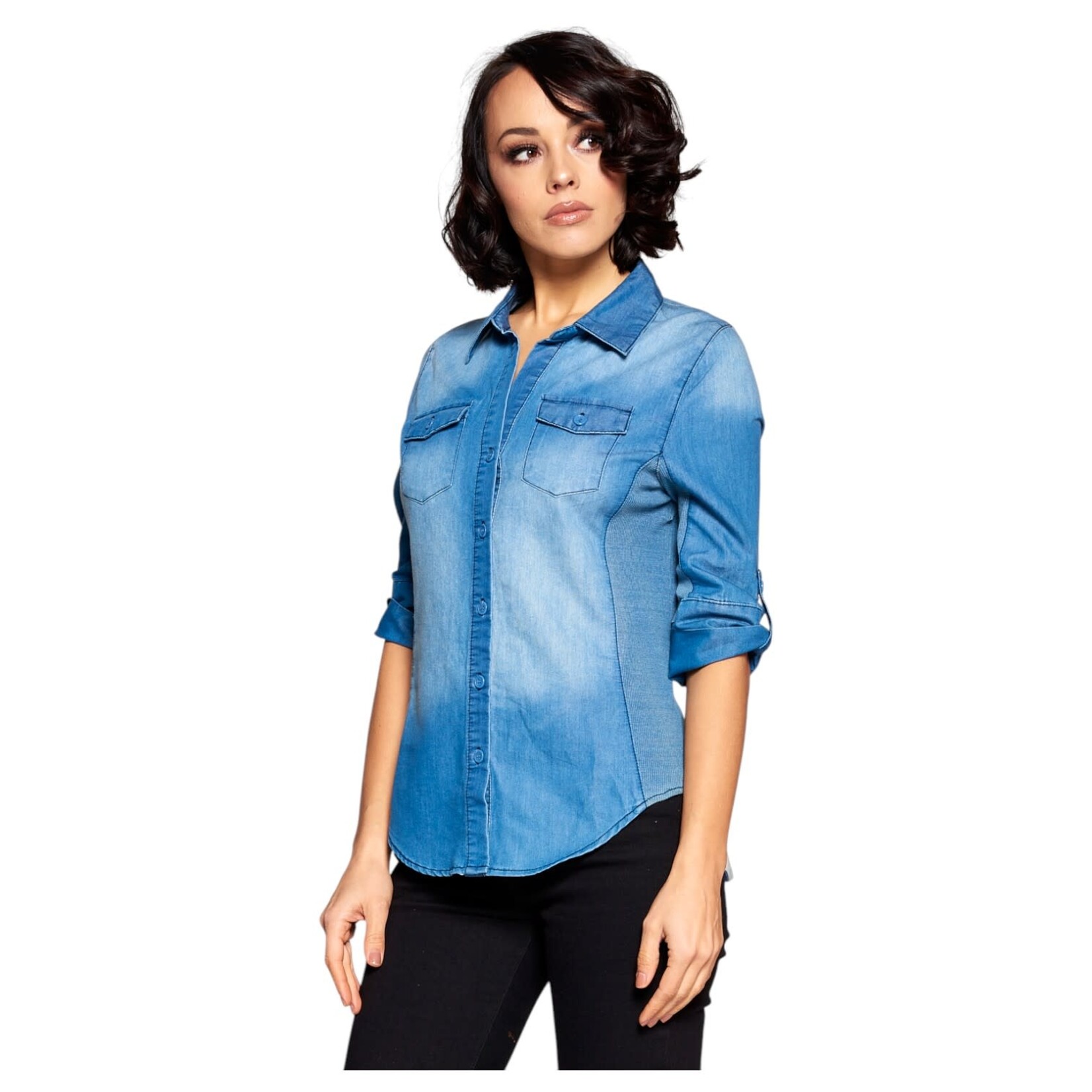 CHOCOLATE CHOCOLATE 3/4 SLEEVE BUTTON DOWN SHIRT MT1903