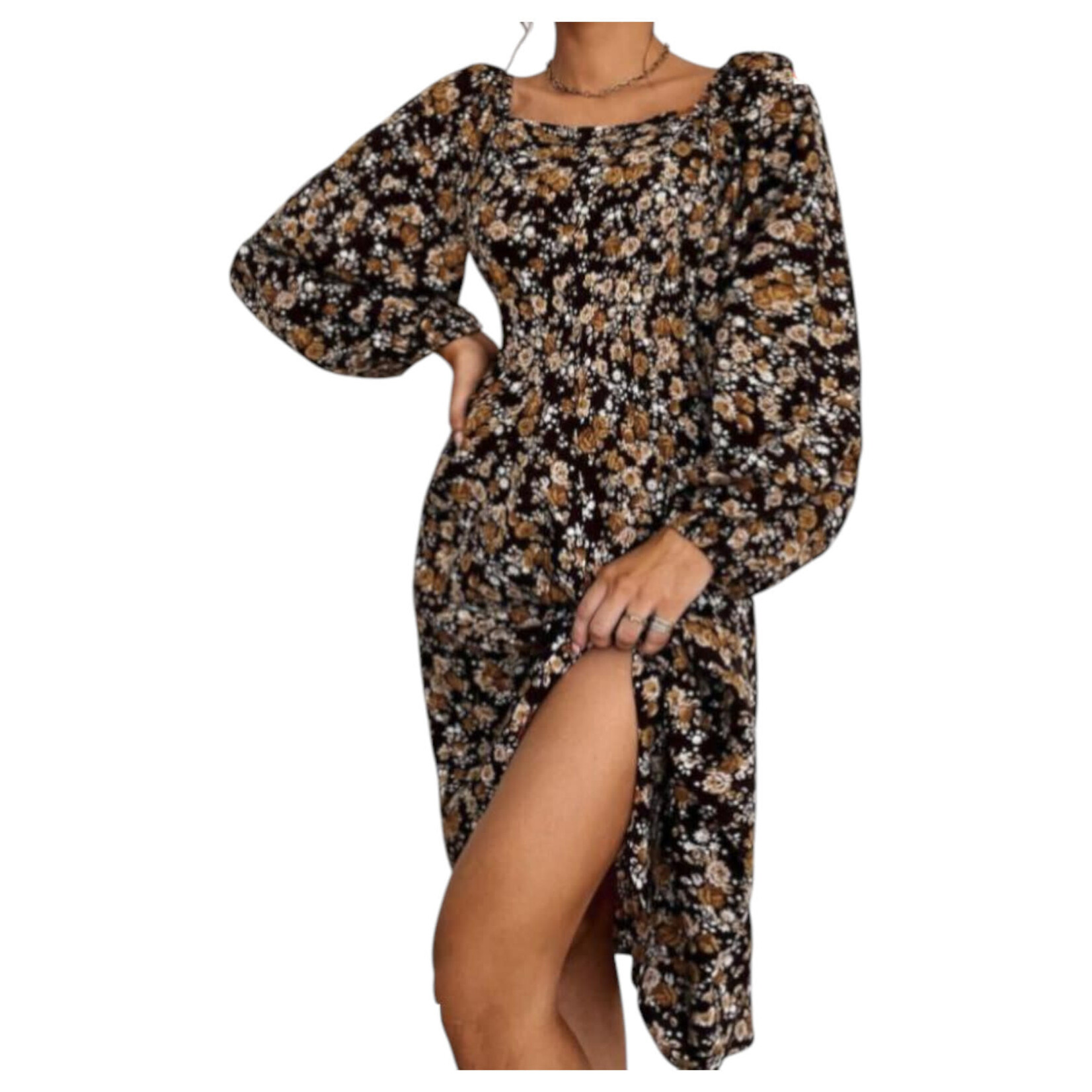 MISS KELLY MISS KELLY FLORAL LONG SLEEVE MIDI DRESS SD3920
