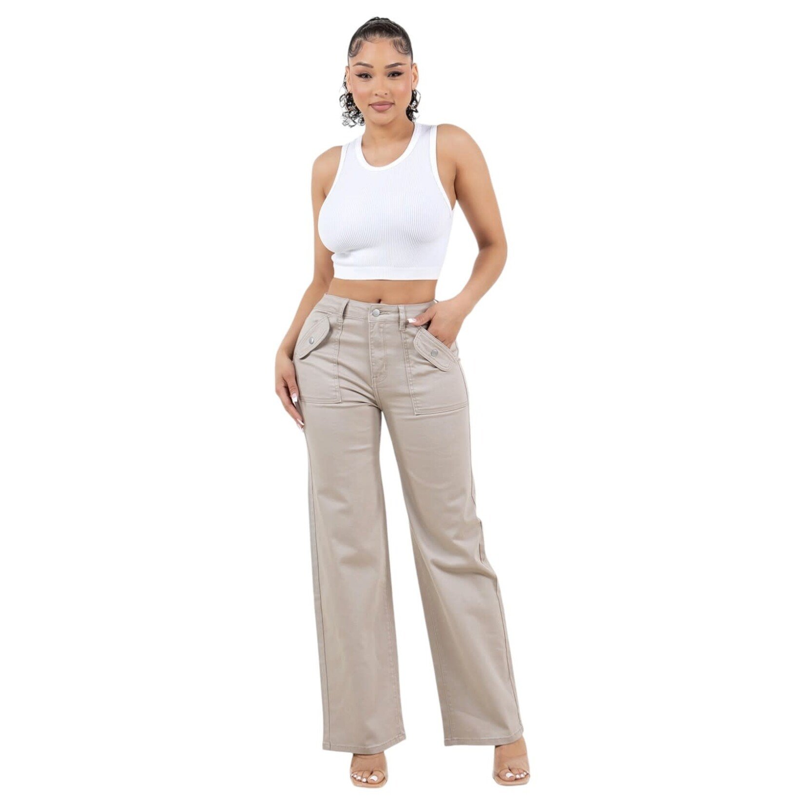 ENCORE JEANS ENCORE HIGH RISE PATCH POCKETS WIDE LEG JEAN V2620KH