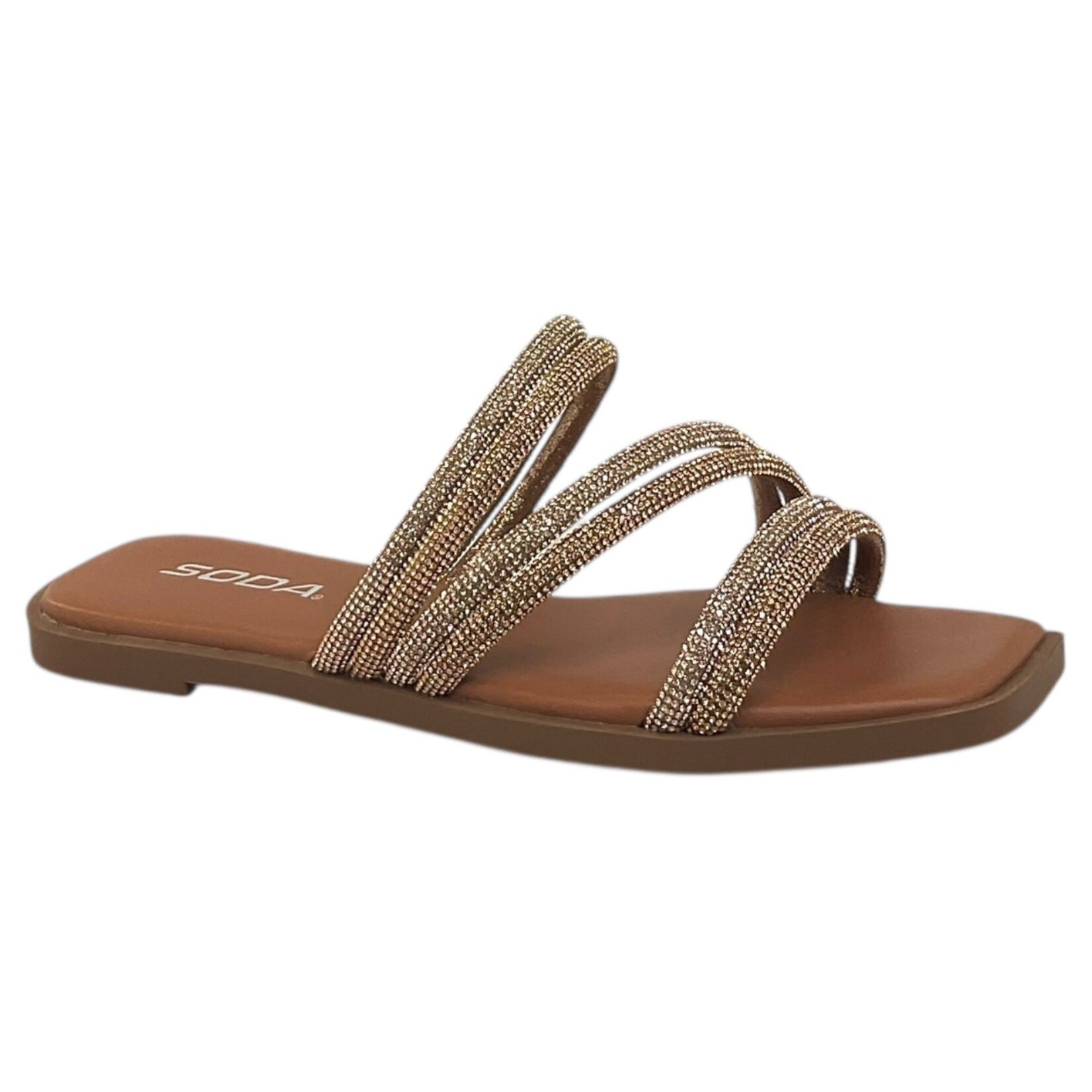 SODA SODA RHINESTONE 3 BAND SLIDE SLIPPER CAMBRIA
