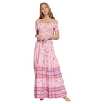 AAKAA AAKAA OFF SHOULDER SMOCKED TIERED BORDER DRESS DA28592D