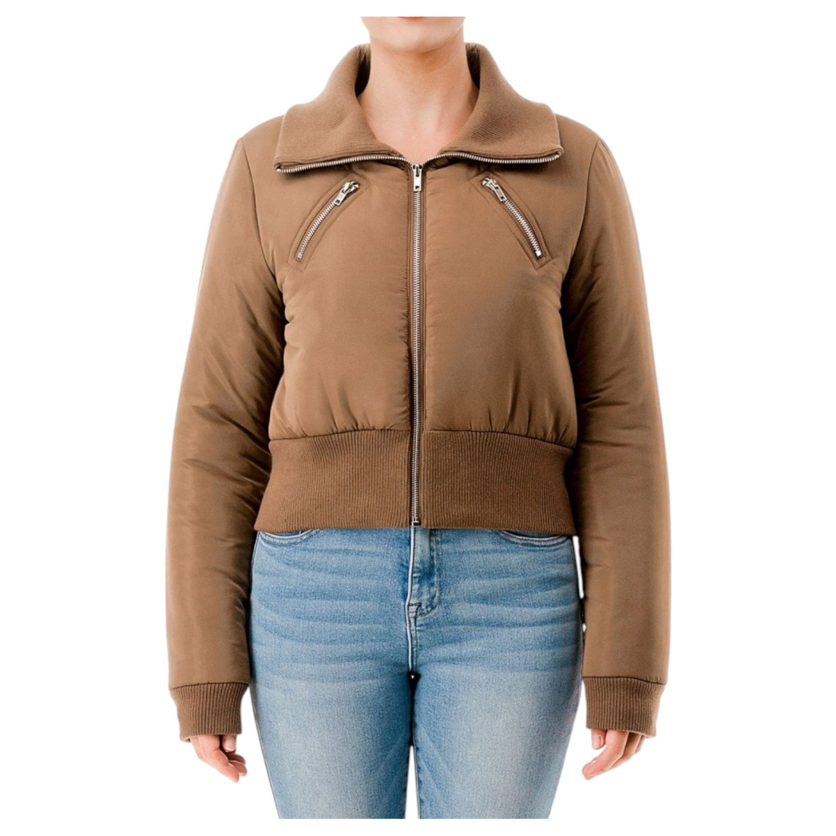 AMBIANCE APPAREL AMBIANCE PUFFER CROPPED ZIP UP JACKET 76821