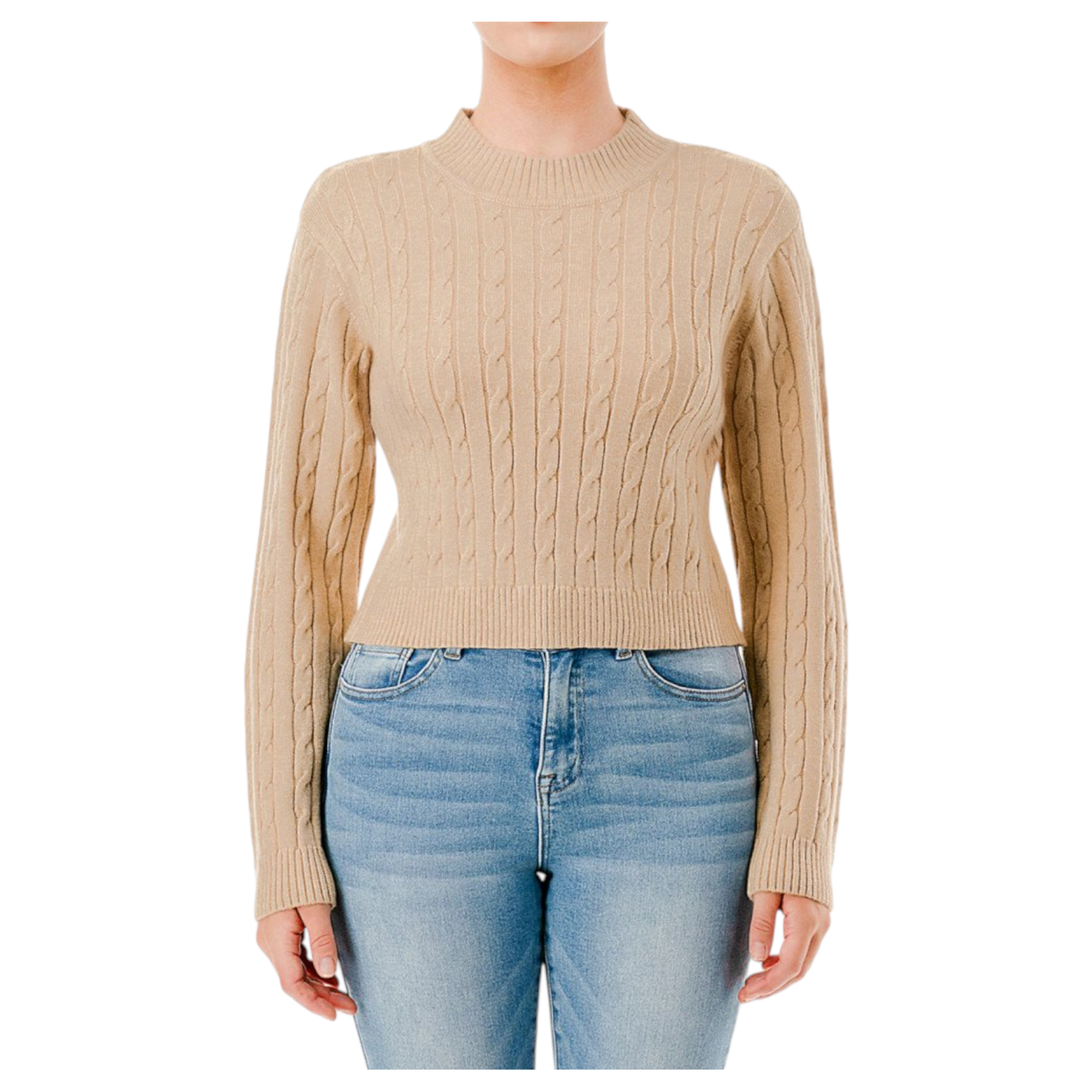 AMBIANCE APPAREL AMBIANCE CABLE KNIT CROP SWEATER 76780