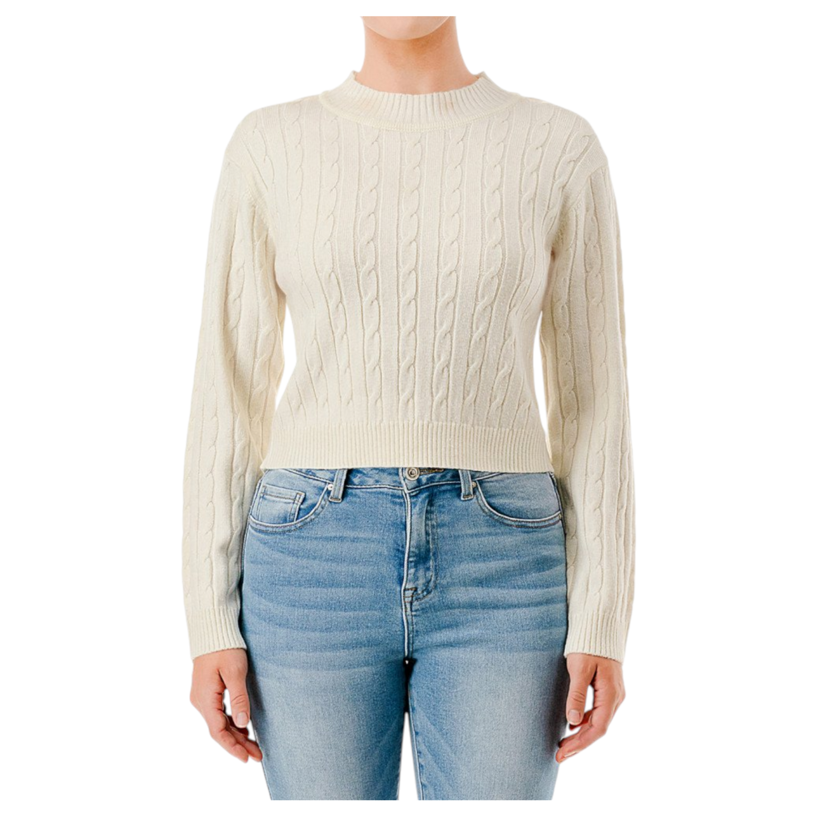 AMBIANCE APPAREL AMBIANCE CABLE KNIT CROP SWEATER 76780