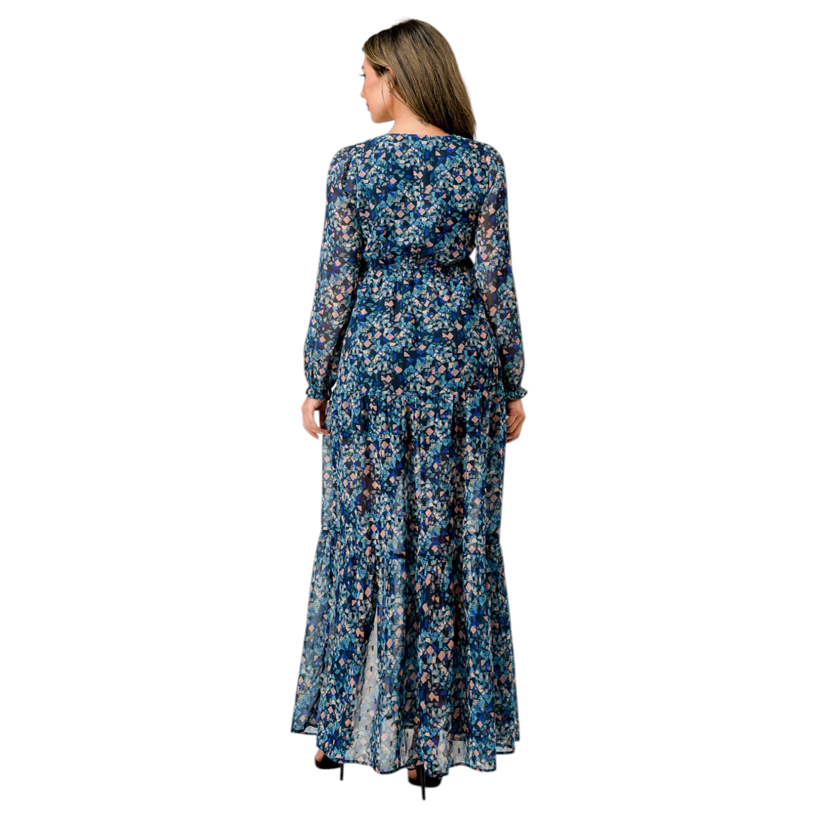 MILEY & MOLLY MILEY & MOLLY GEO PRINT LONG SLEEVE MAXI DRESS M6165ST-2