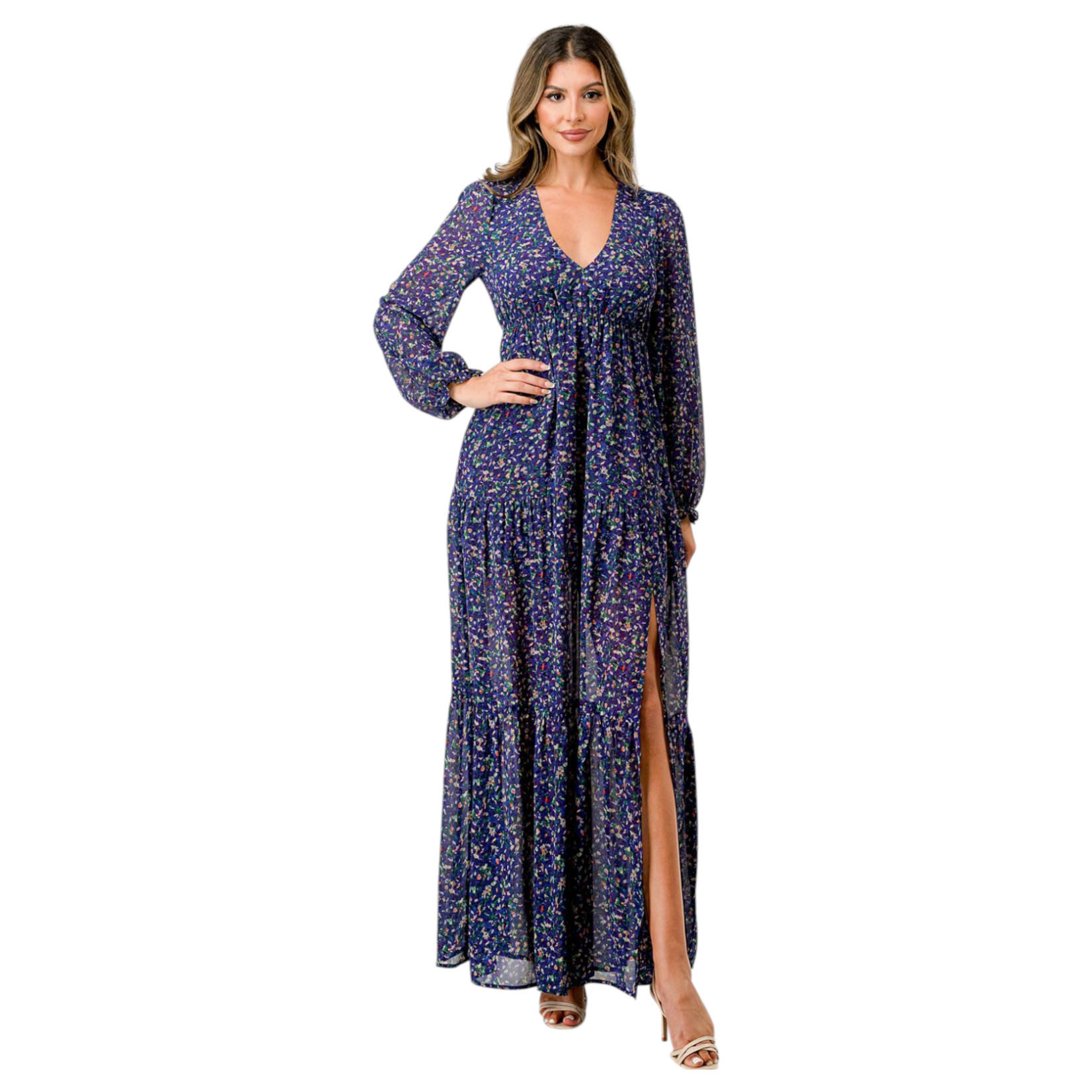 MILEY & MOLLY MILEY & MOLLY DITSY FLORAL LONG SLEEVE MAXI DRESS M6165ST-1