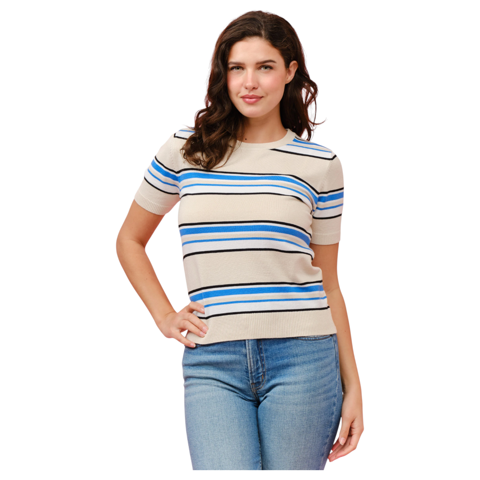 CIELO CIELO COLOUR STRIPE PULL OVER SHORT SLEEVE SWEATER SW252-2