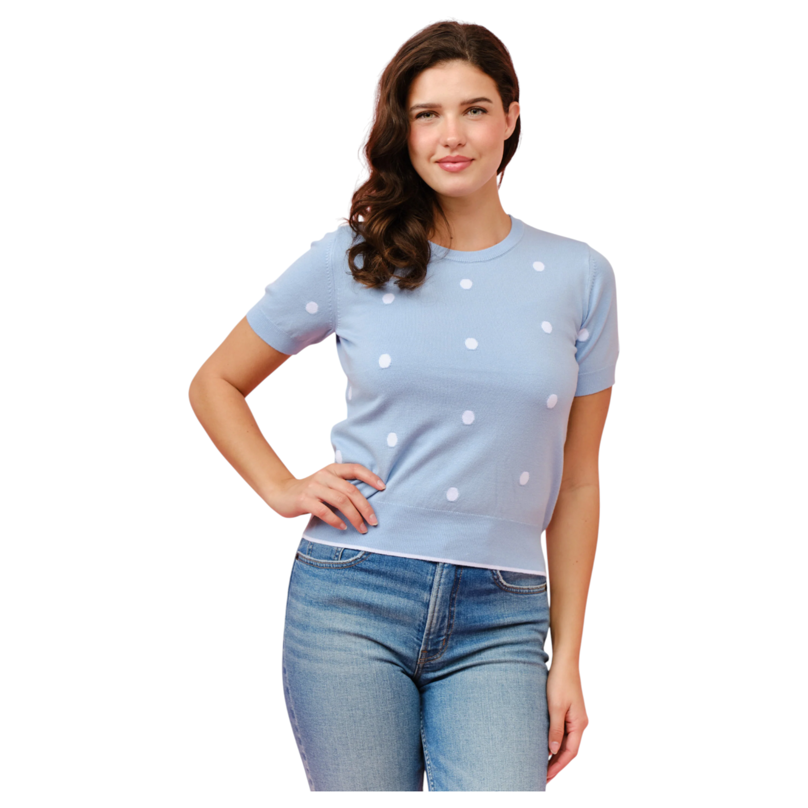 CIELO CIELO POLKA DOT SHORT SLEEVE PULLOVER SWEATER SW934