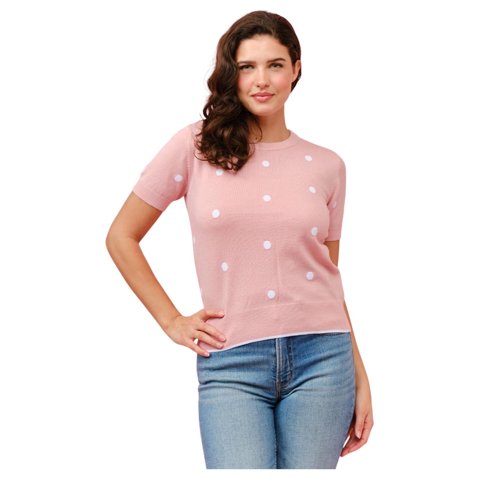 CIELO CIELO POLKA DOT SHORT SLEEVE PULLOVER SWEATER SW934