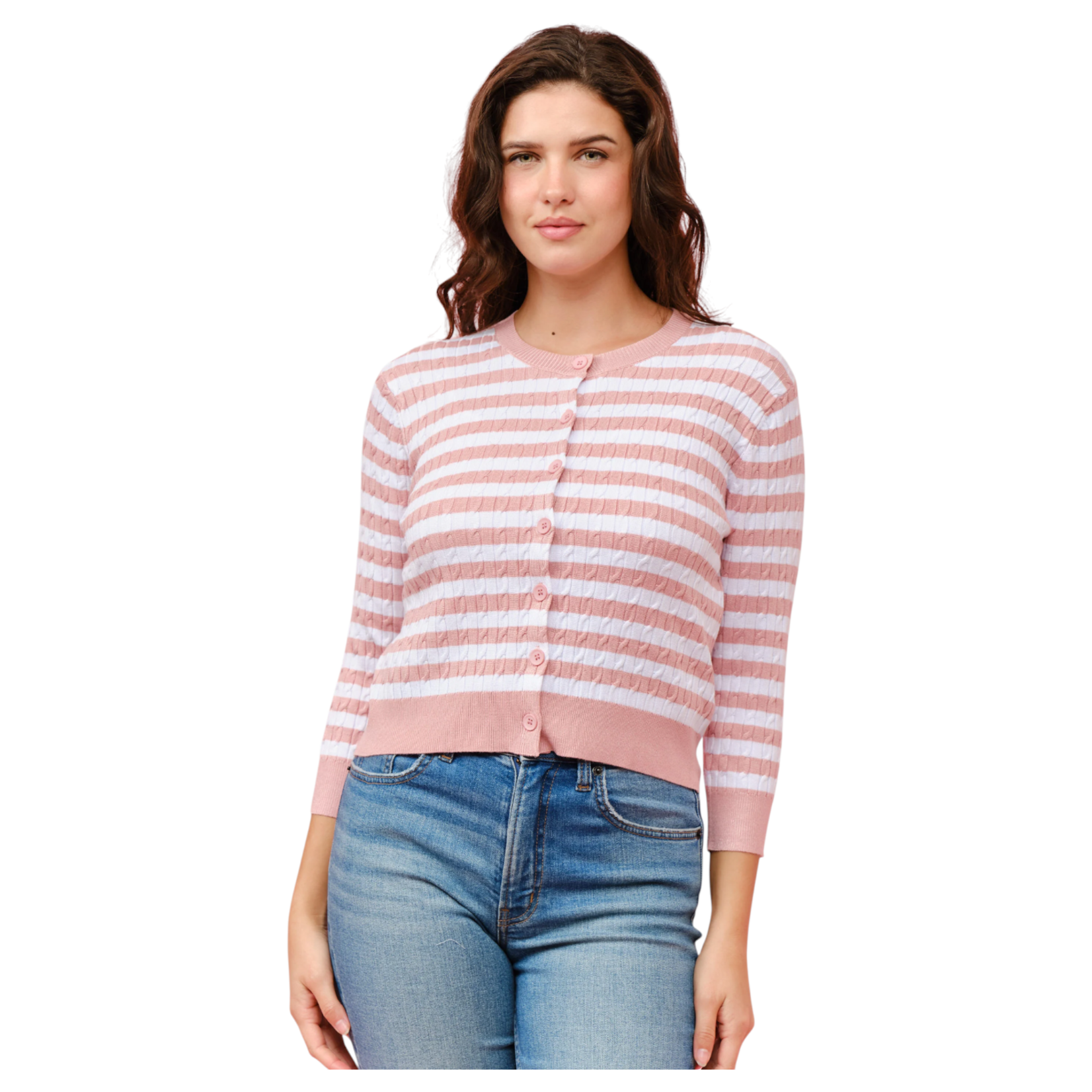 CIELO CIELO CABLE CREW NECK BUTTON UP CARDIGAN SW258