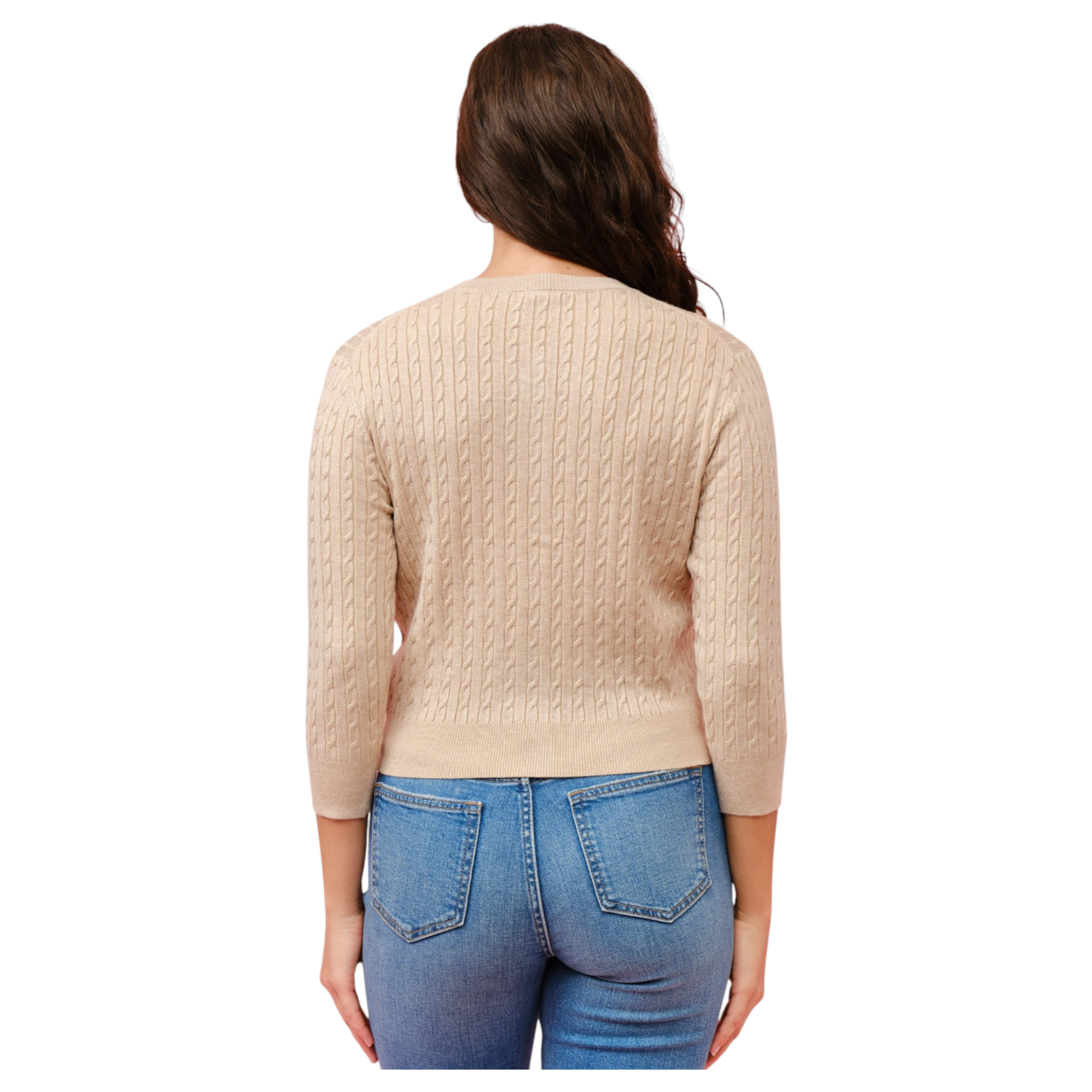 CIELO CIELO CABLE CREW NECK BUTTON UP CARDIGAN SW258