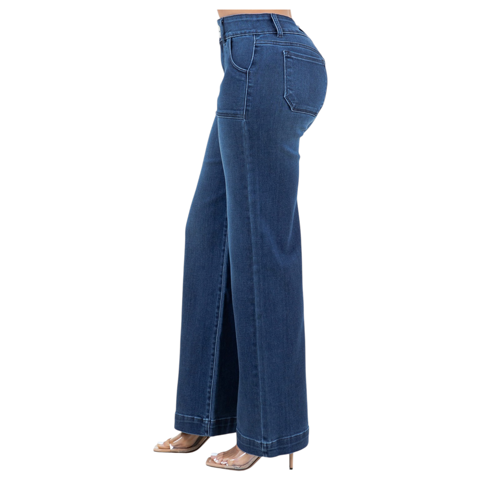ENCORE JEANS ENCORE 2 BUTTON HIGH RISE WIDE LEG PATCH POCKET JEAN V2621D
