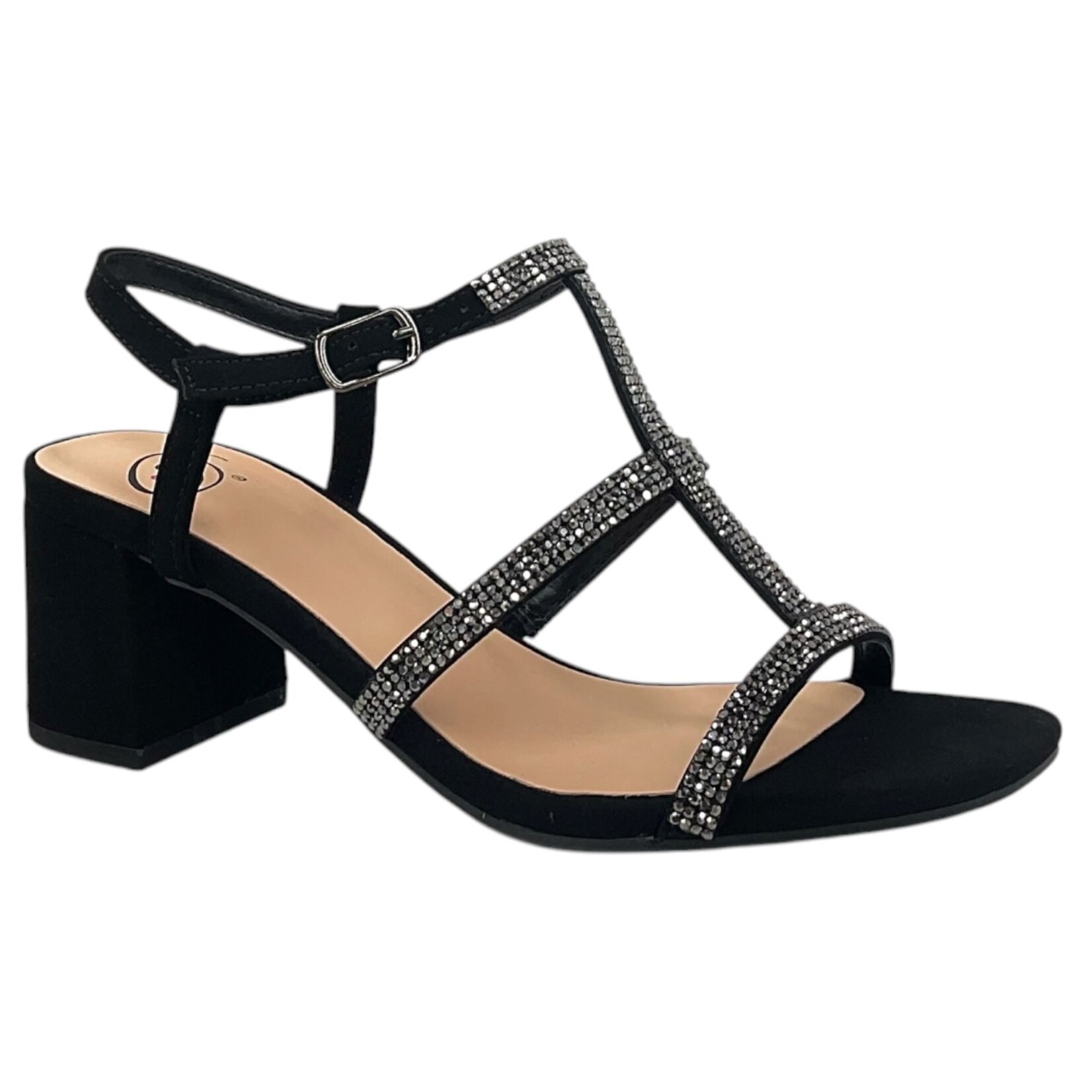 DELICIOUS DELICIOUS RHINESTONE T-STRAP SLINGBACK BLOCK HEEL INTRO