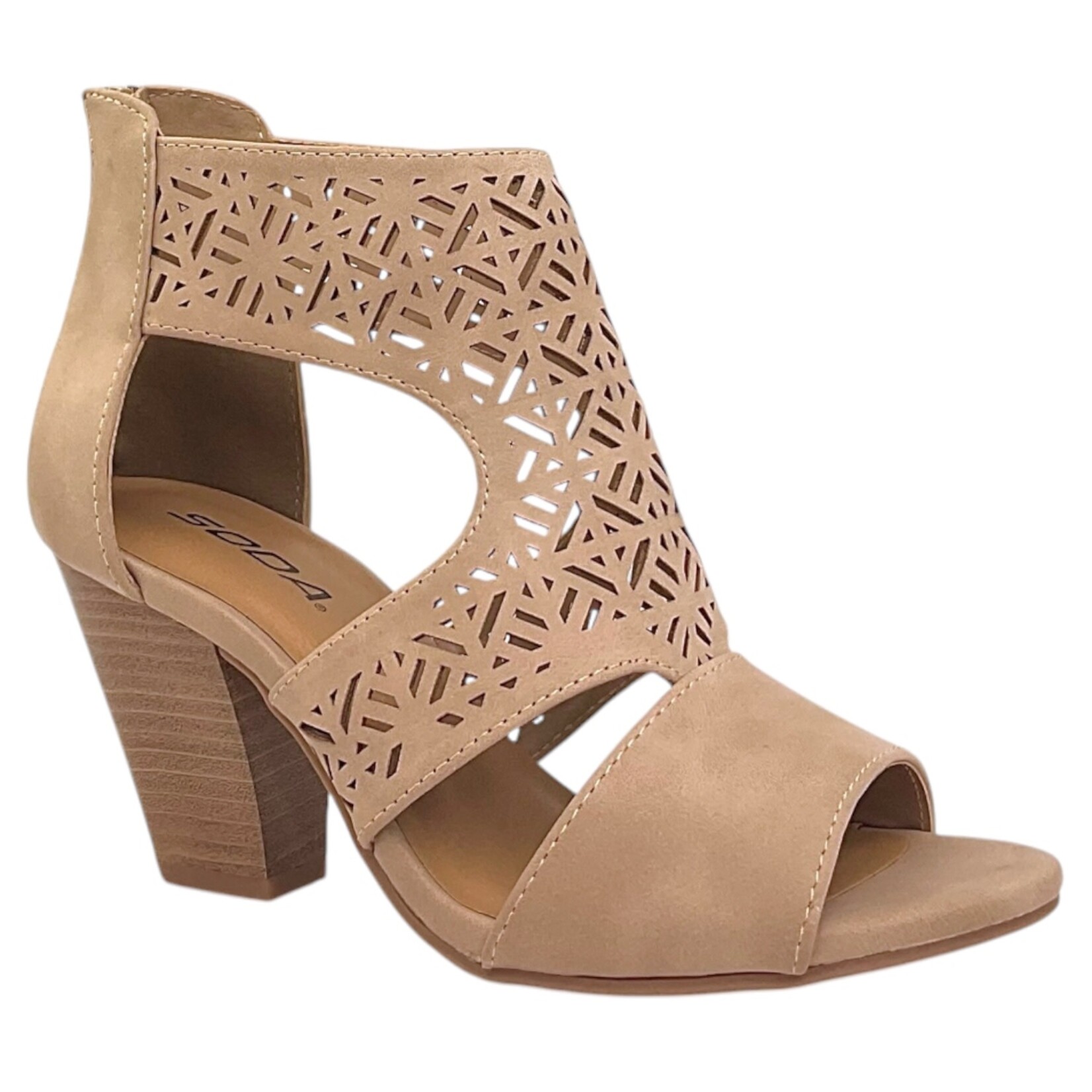 SODA SODA PEEP TOE CAGED STACKED HEEL AMICIA