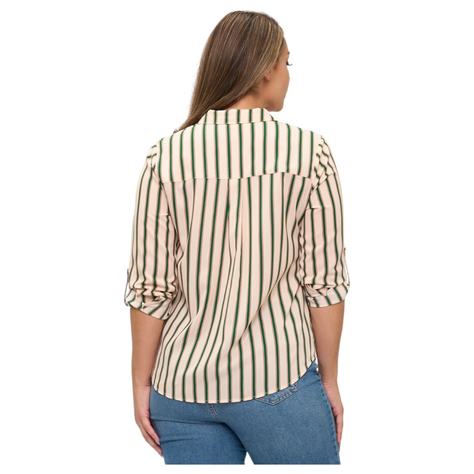 DNA DNA PLUS STRIPE BUTTON UP ROLL TAB SLEEVE TOP 6488XB-18217