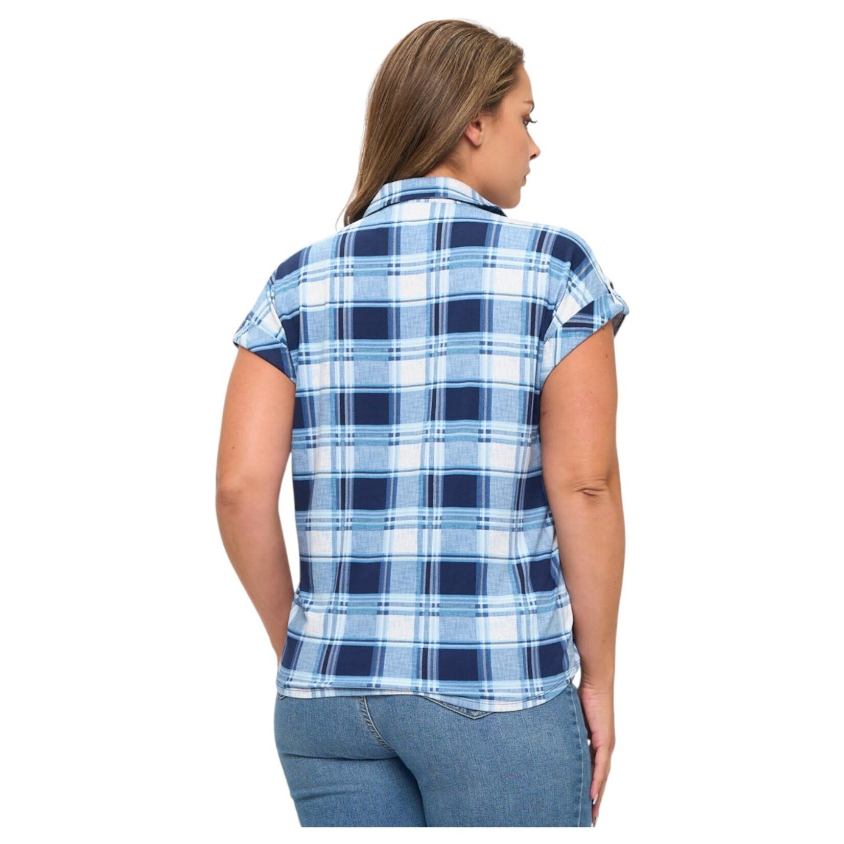 DNA DNA PLUS PLAID SHORT SLEEVE BUTTON UP TOP 6453XB-24076
