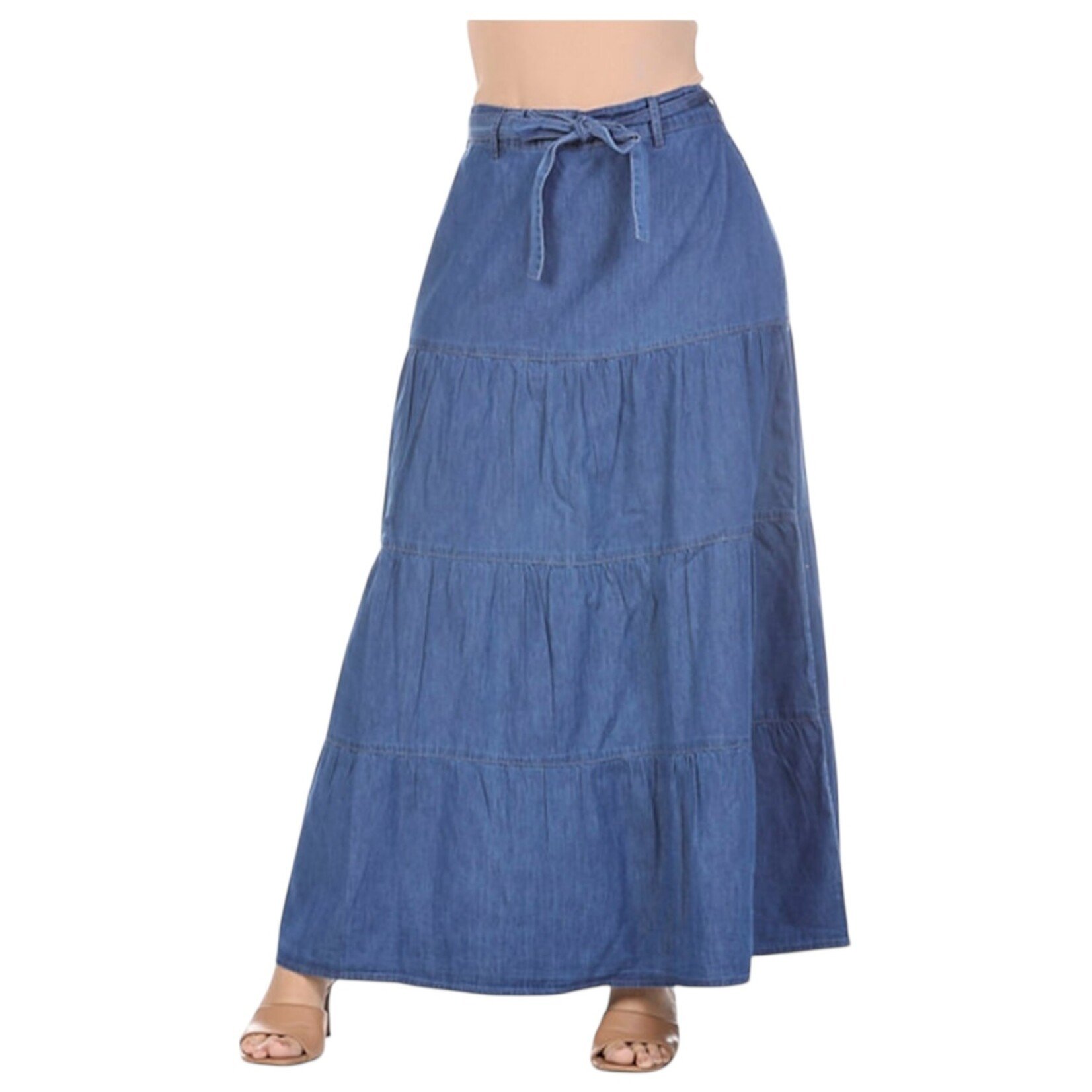 COZZI COZZI TIERED DENIM MAXI SKIRT JIM-2195