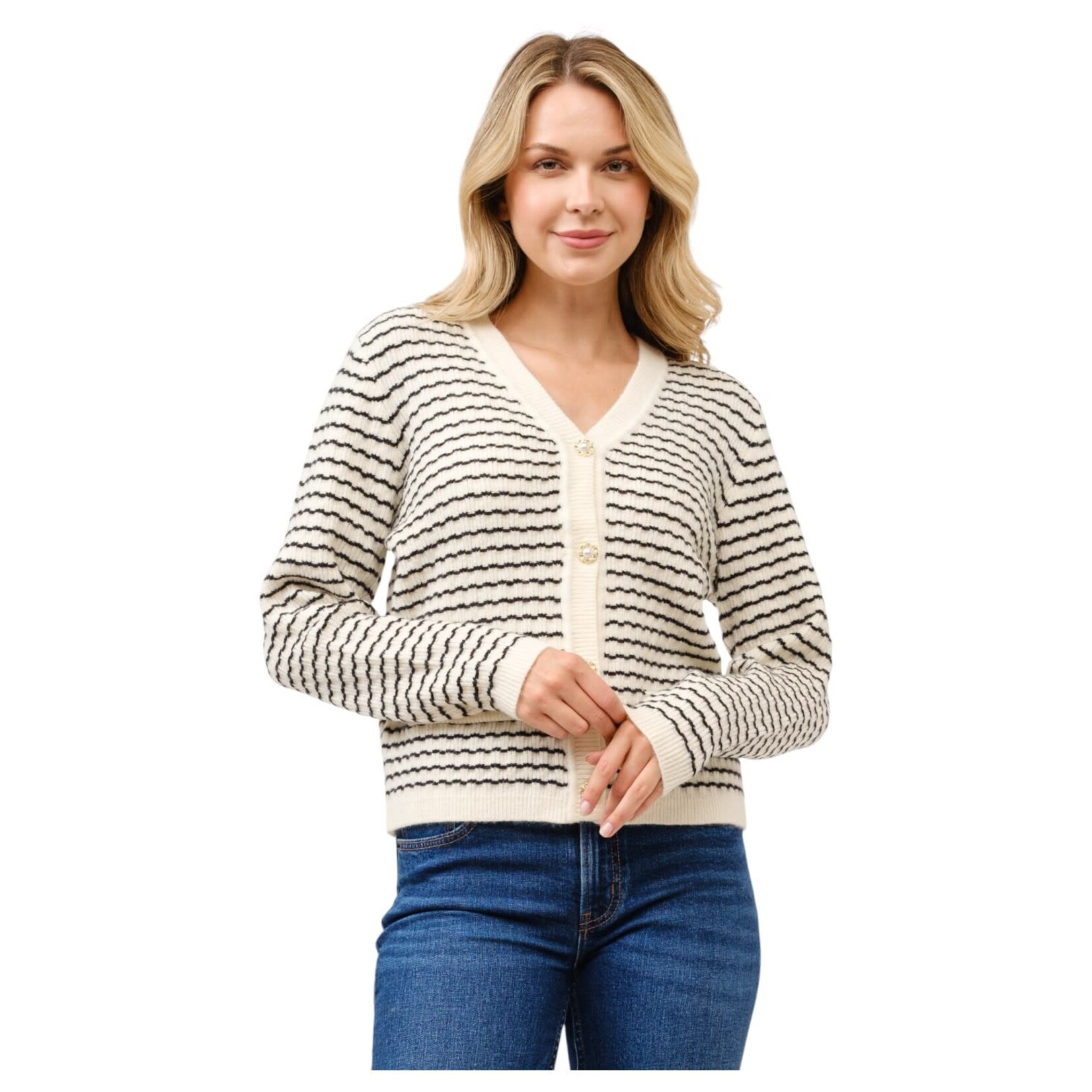 CIELO CIELO WOVEN STRIPE BUTTON UP CARDIGAN SW93