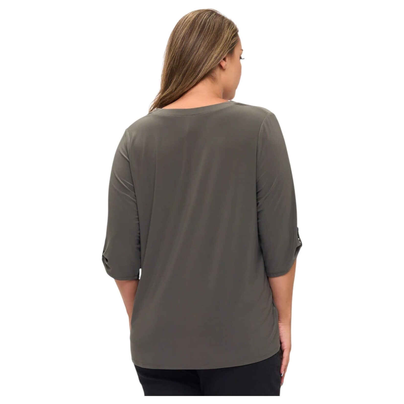PERSEPTION PERSEPTION PLUS 3/4 SLEEVE SQUARE ZIPPER TOP TP-WM-1425