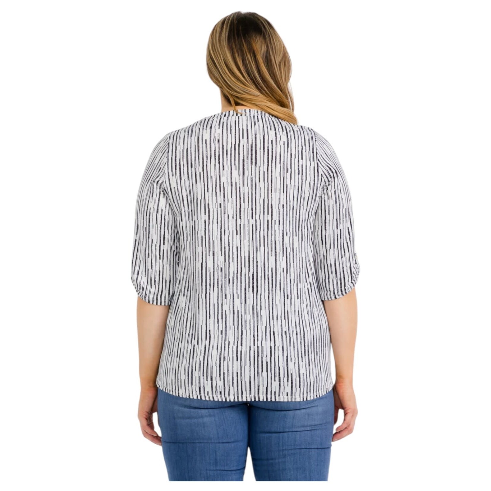 PERSEPTION PERSEPTION PLUS 3/4 SLEEVE SQUARE ZIPPER TOP TP-WM-1425
