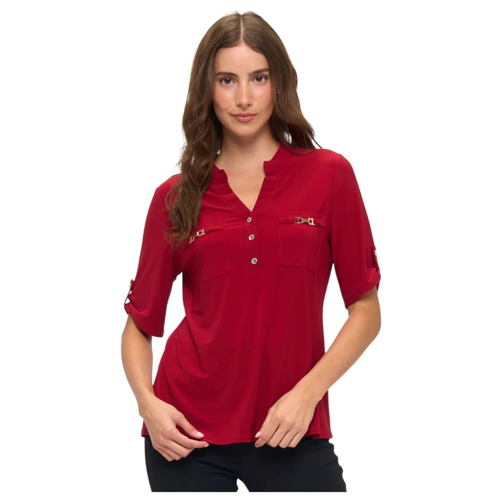 PERSEPTION PERSEPTION FAUX CHEST POCKETS SHORT SLEEVE TOP TP-MS-2245