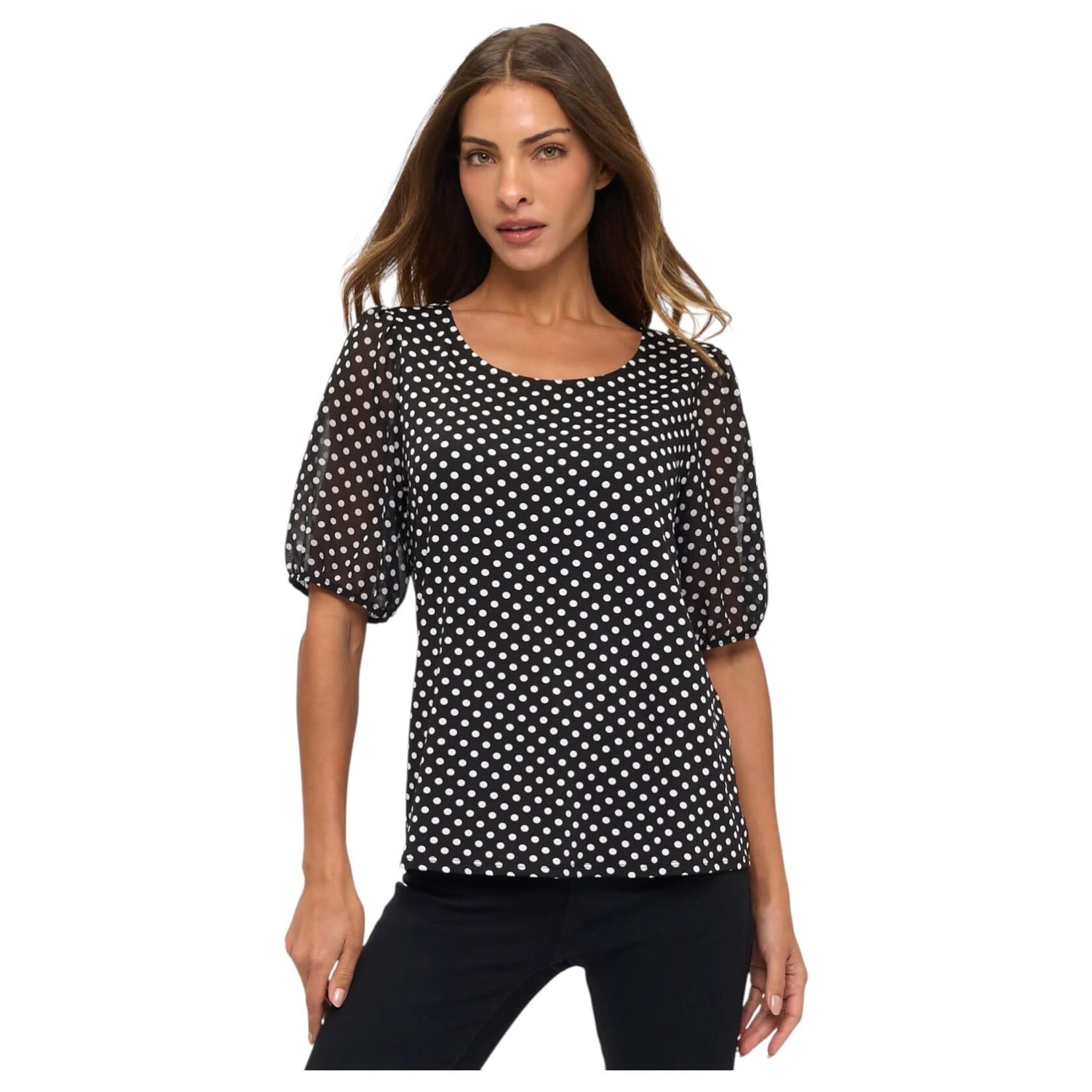 PERSEPTION PERSEPTION POLKA DOT SHEER SHORT SLEEVE TOP TP-MS-977
