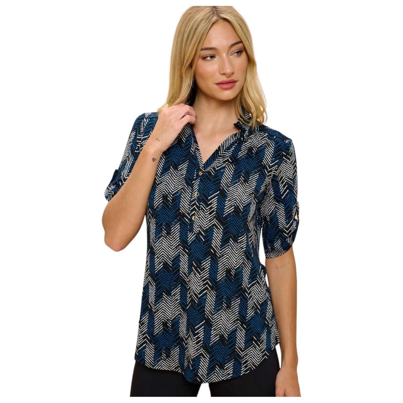 PERSEPTION PERSEPTION 3 BUTTON ROLL TAB SHORT SLEEVE TOP TP-MS-200