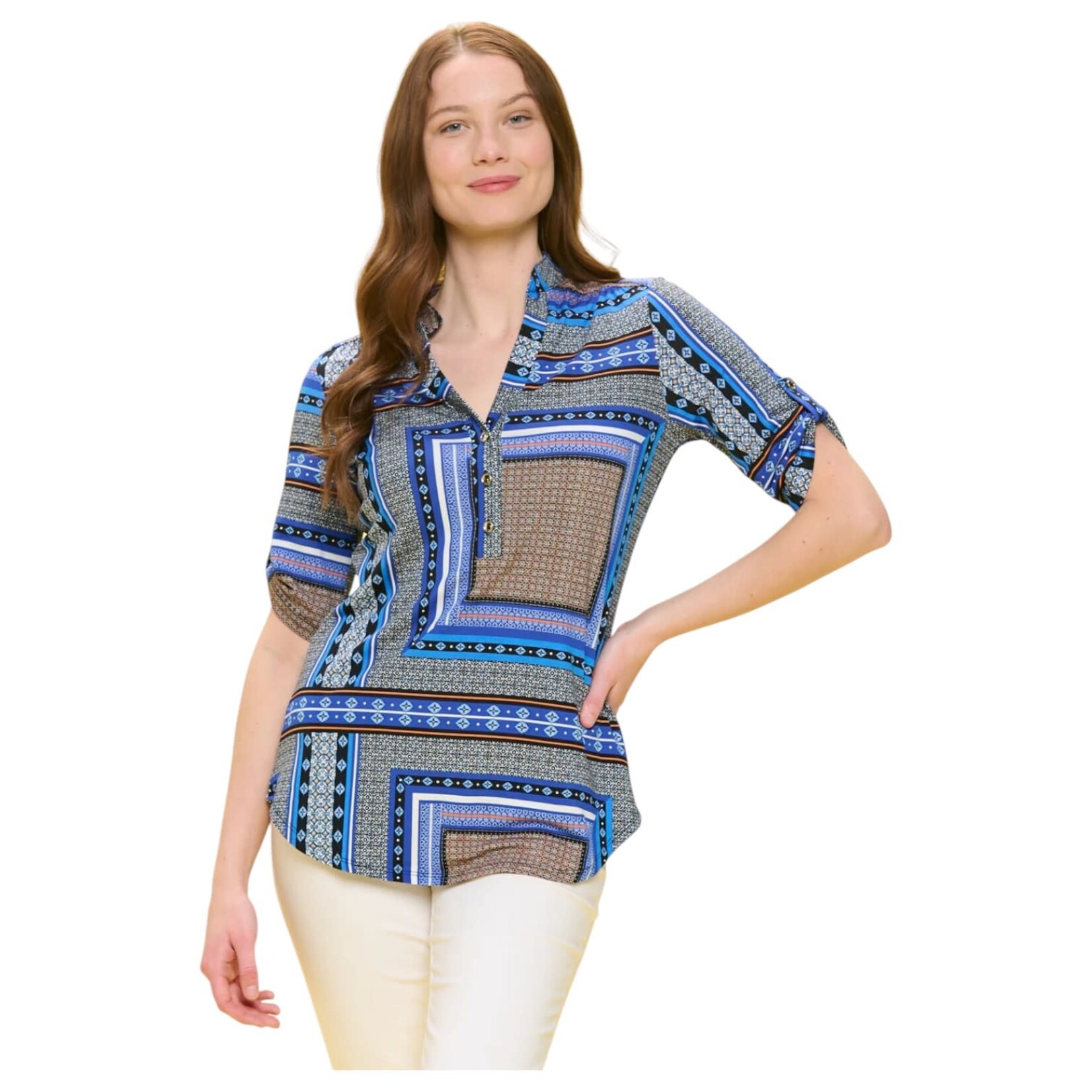 PERSEPTION PERSEPTION 3 BUTTON ROLL TAB SHORT SLEEVE TOP TP-MS-200