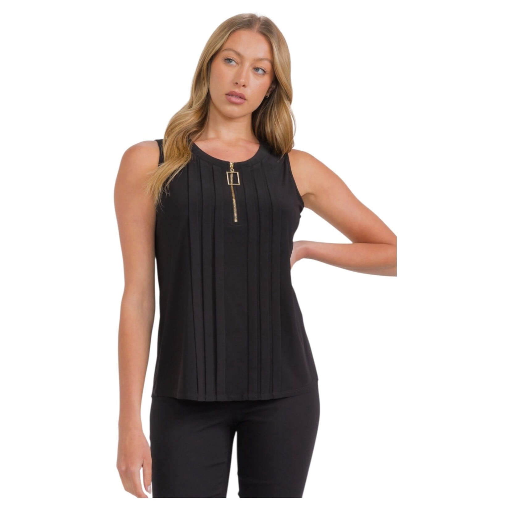 PERSEPTION PERSEPTION SLEEVELESS SQUARE RING ZIPPER PINTUCK TOP TP-MS-2091