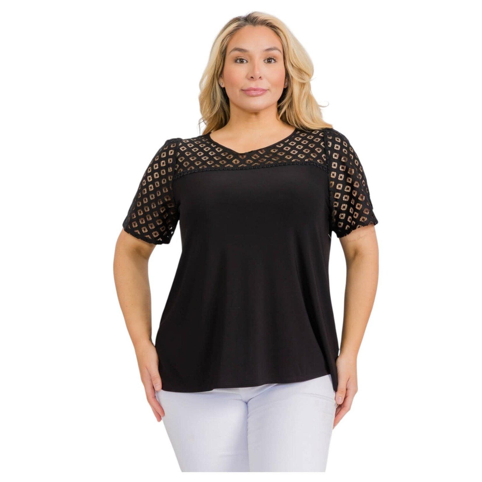 PERSEPTION PERSEPTION PLUS ILLUSION CROCHET DOLMAN TOP TP-WM-2112