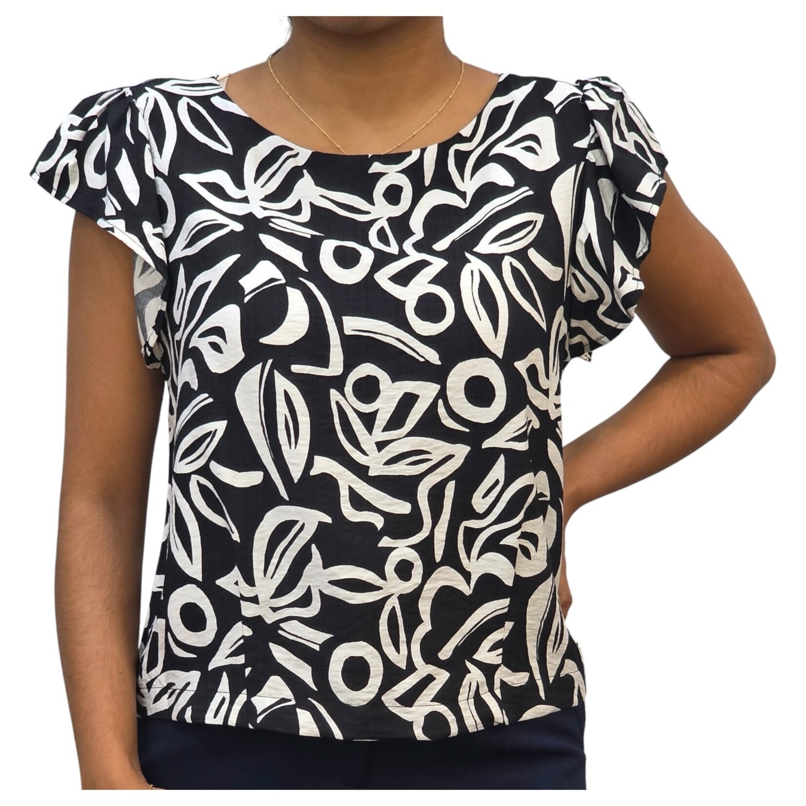BON AMI BON AMI FLORAL SHORT SLEEVE TOP T8374