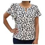BON AMI BON AMI FRILLED CAP SLEEVE SLEEVE KEYHOLE CHEETAH PRINT TOP T8299