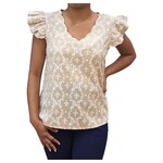 BON AMI BON AMI FRILL CAP SLEEVE SCALLOPED NECKLINE FLORAL TOP T51119W