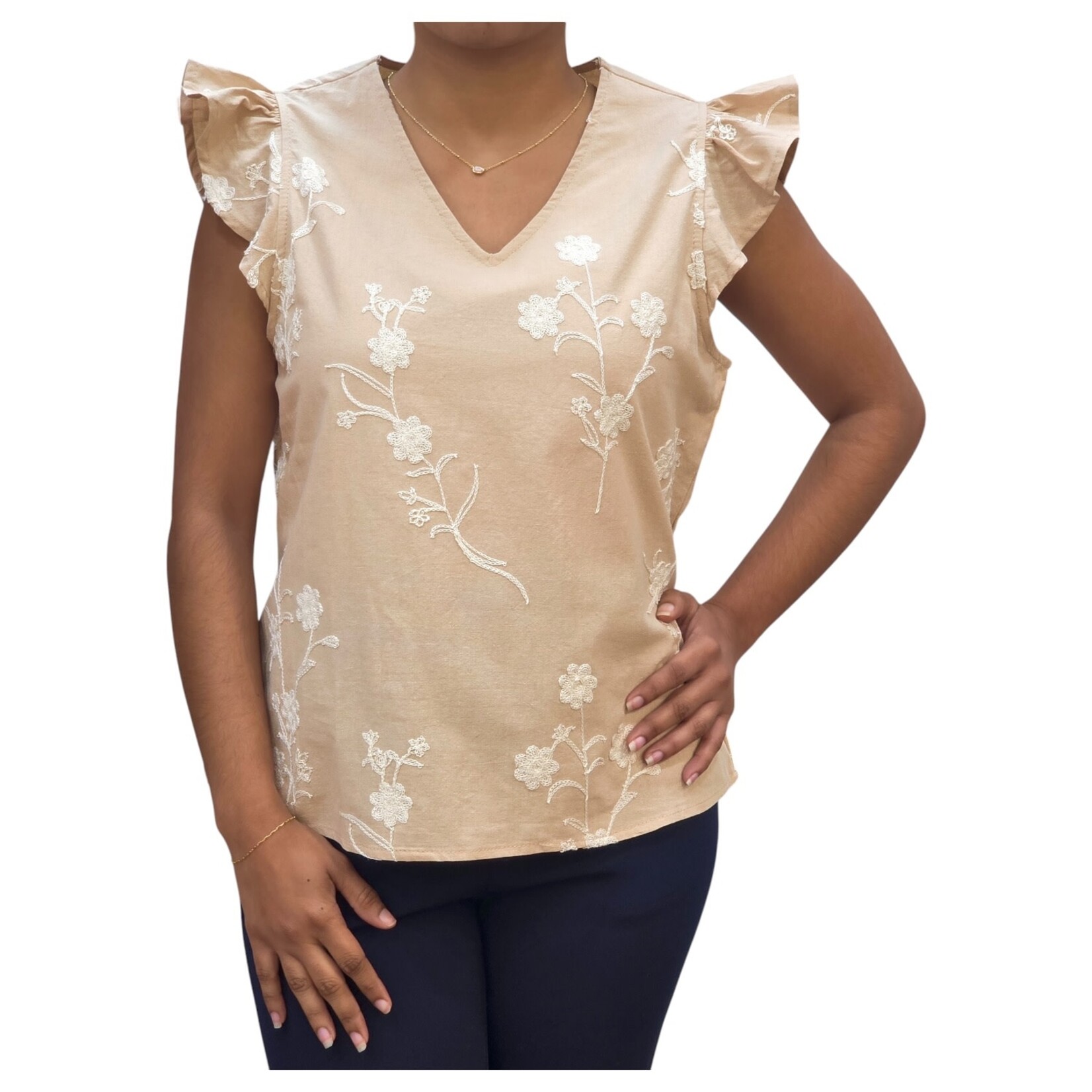 BON AMI BON AMI EMBROIDERED CAP SLEEVE TOP T10756W