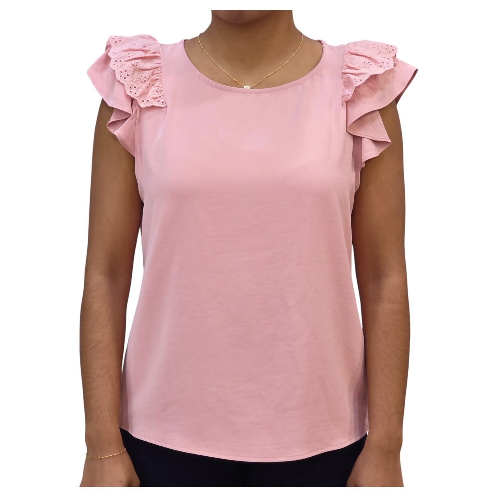 BON AMI BON AMI DOUBLE RUFFLE CAP SLEEVE TOP T8527