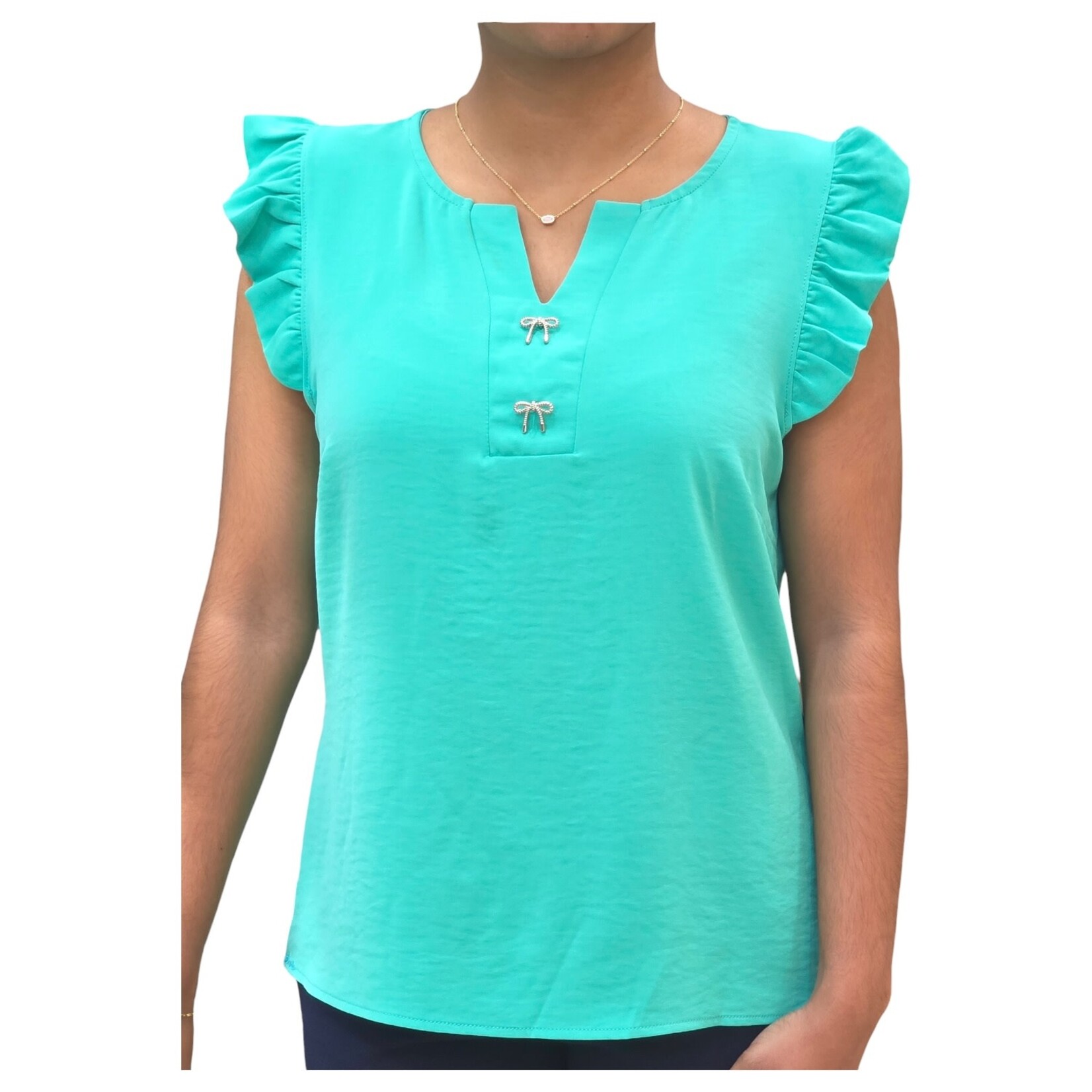 BON AMI BON AMI FRILL SLEEVELESS BOW DETAIL TOP T8513
