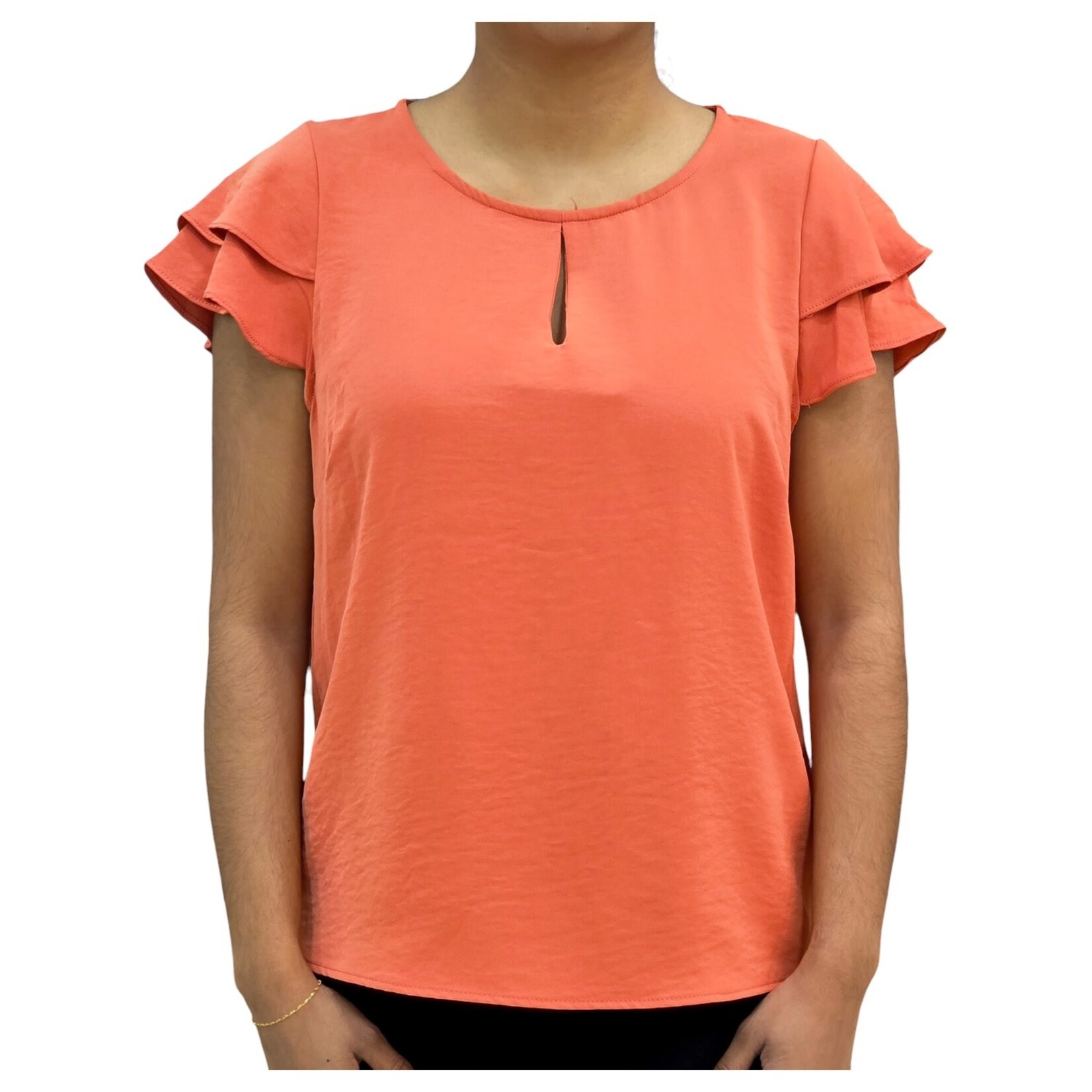 BON AMI BON AMI DOUBLE RUFFLE CAP SLEEVE TOP T8552
